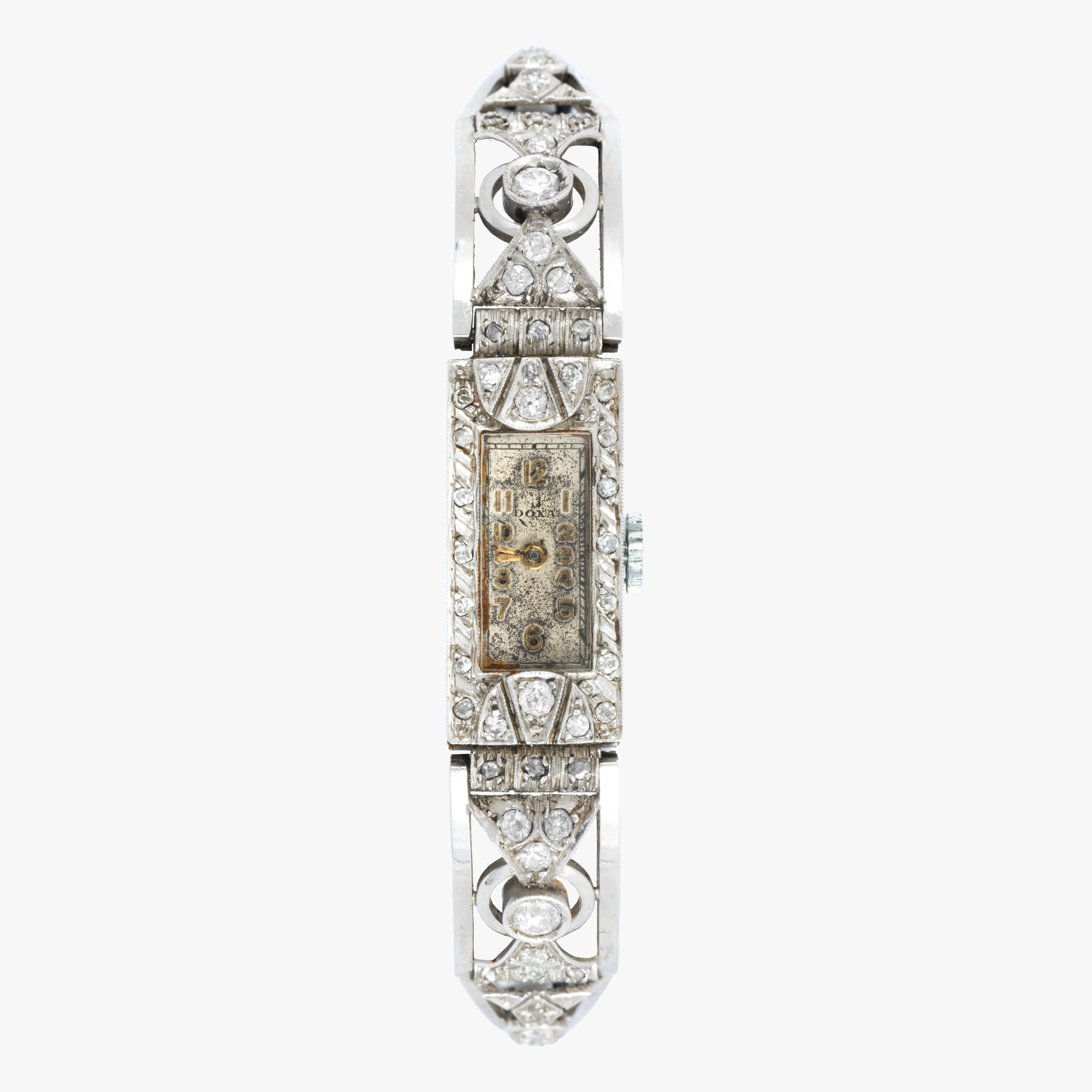 Ceas Doxa, din platină, cu diamante, de mână, de damă, însoțit de chitanța de achiziție originală