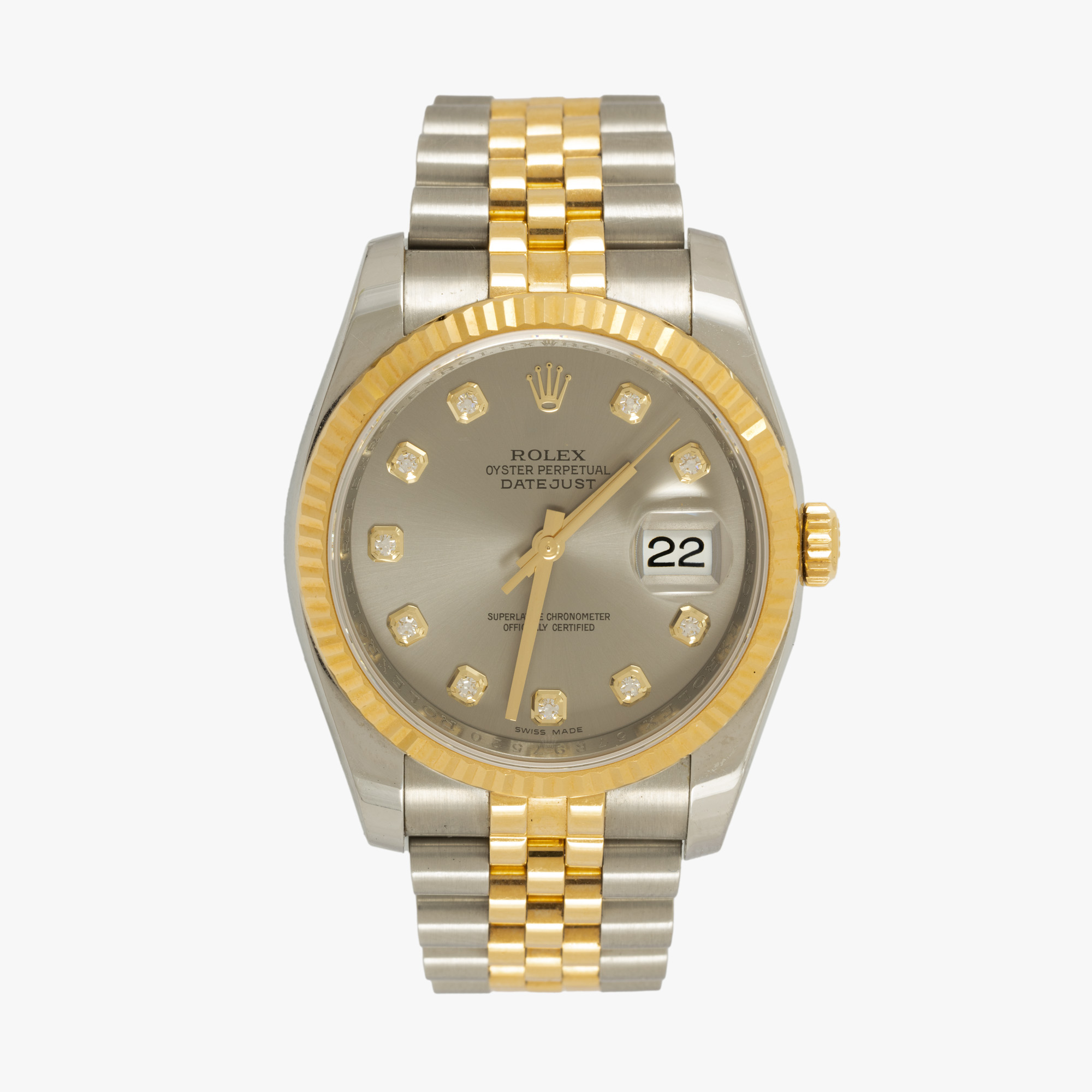 Ceas Rolex Datejust din aur și oțel, cu diamante, de mână, unisex, însoțit de cutia originală, card și carte de garanție, manual de utilizare