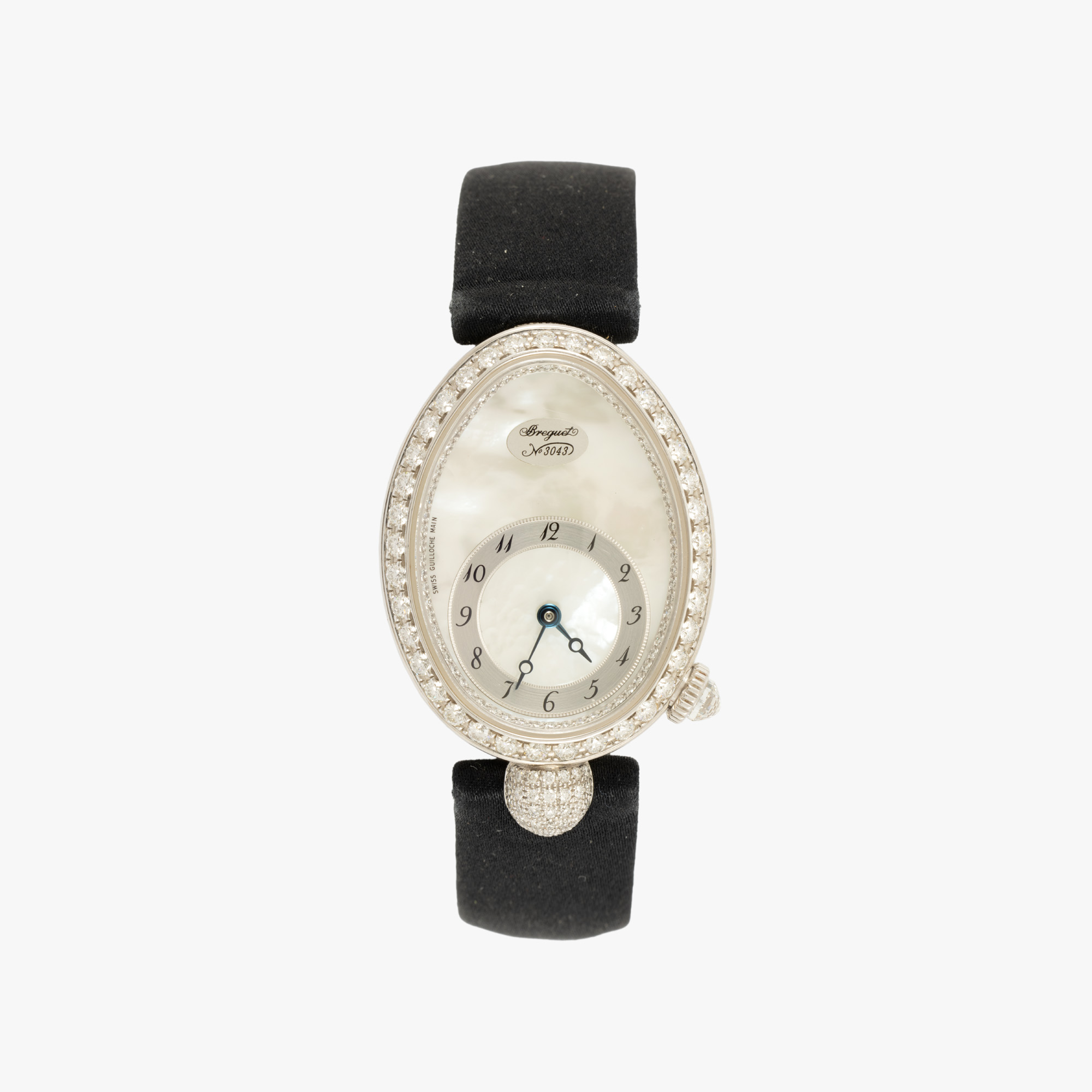 Ceas Breguet Reine De Naples, din aur alb, cu diamante, de mână, de damă, însoțit de cutia originală, certificat de origine și de garanție, manual de utilizare