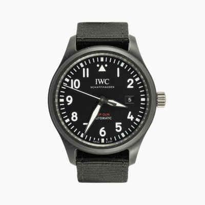 IWC Pilot Top Gun Watch, made of ceramic, hand-held, masculine, accompanied by the original box, card and warranty book, user manual.