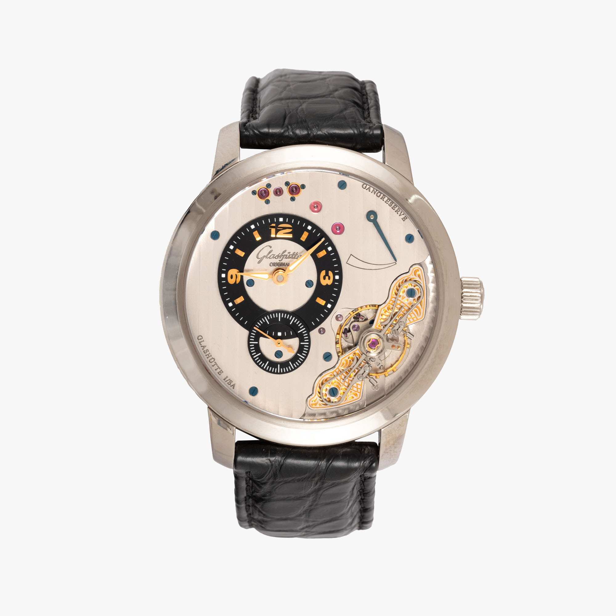 Ceas Glashutte Panoinverse, din aur, de mână, bărbătesc, însoțit de cutie Glashutte vintage