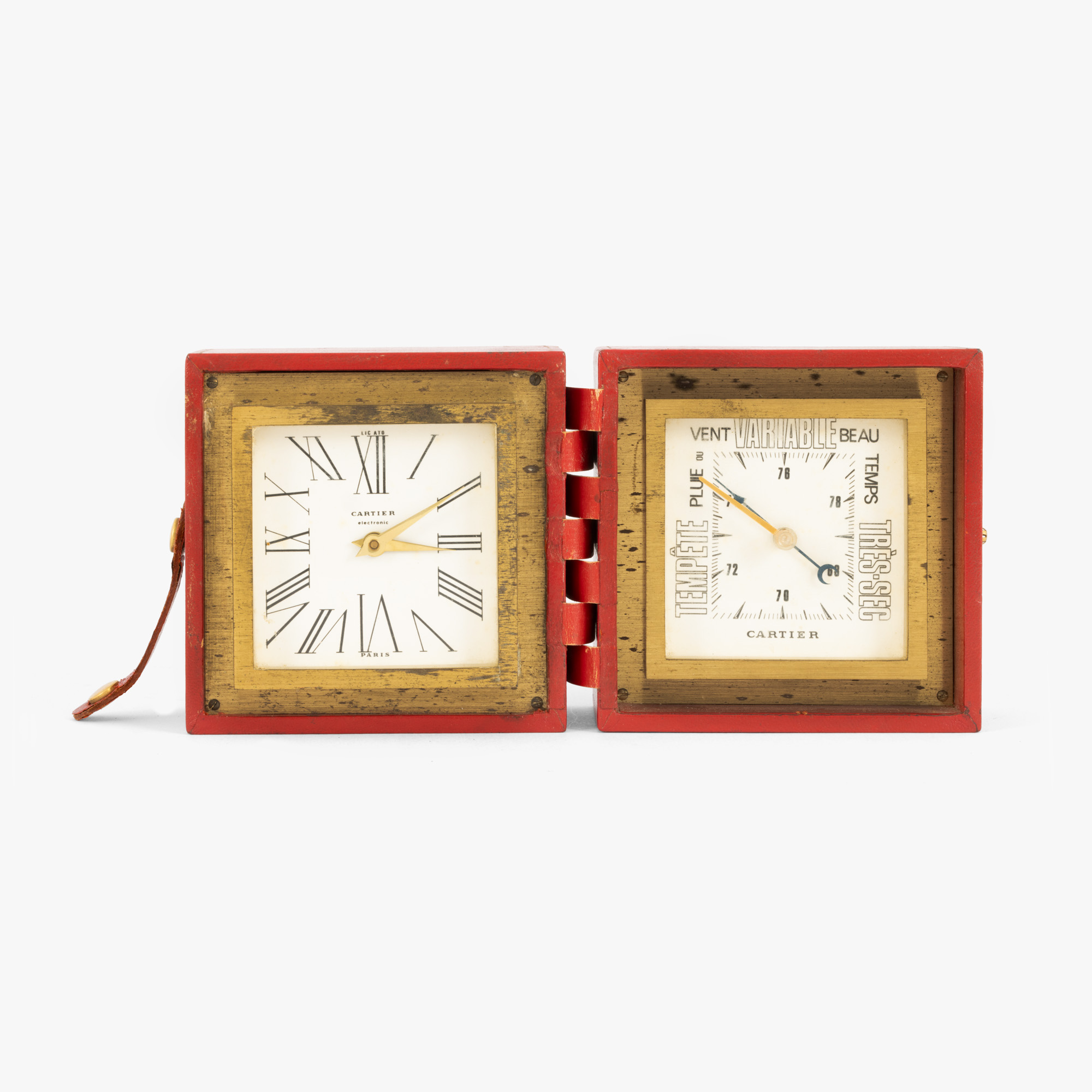 Ceas și barometru Cartier vintage, de birou, însoțit de cutia originală