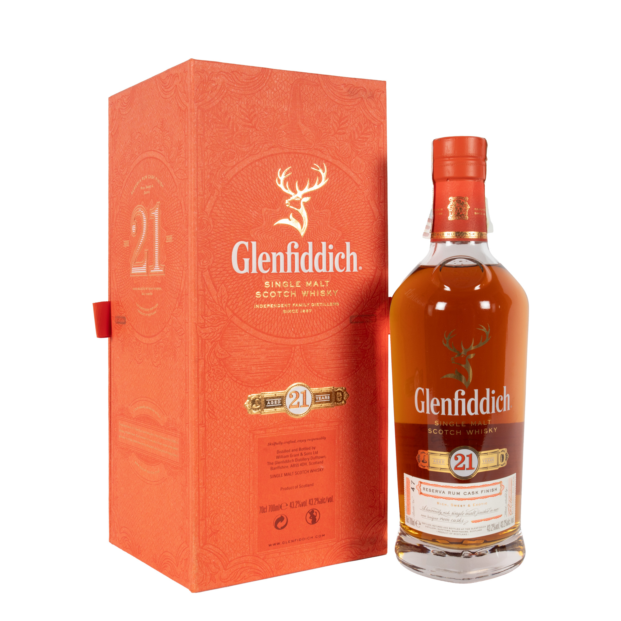 Glenfiddich Single Malt Scotch Whisky, 21 ani vechime, 1st x 0,70l, în cutia originală