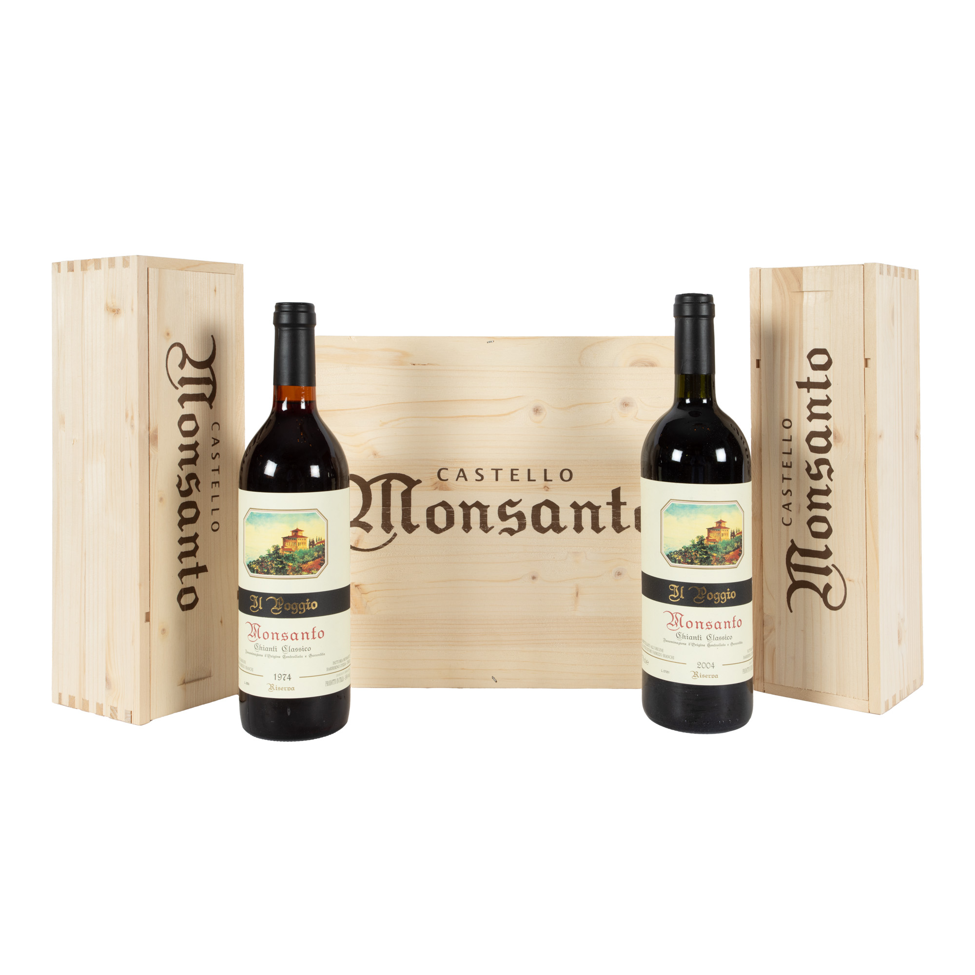 Monsanto, Chianti Classico Riserva “Il Poggio”, 1969/1974/1980/1997/2004, 5st x 0,75l, în cutiile originale