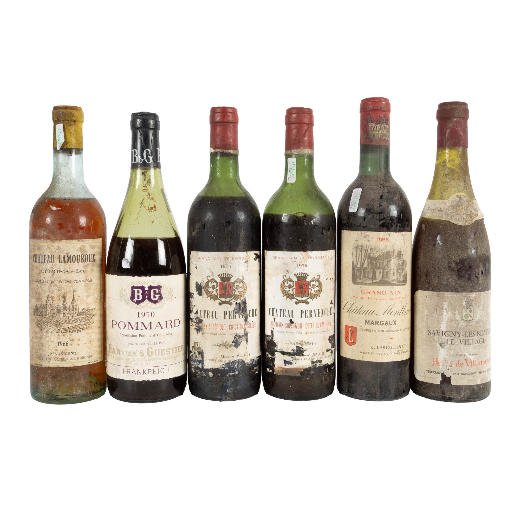 Lot format din diverse etichete franțuzești, printre care și Margaux, 1966/1970/1972/1976, 6st x 0,75l