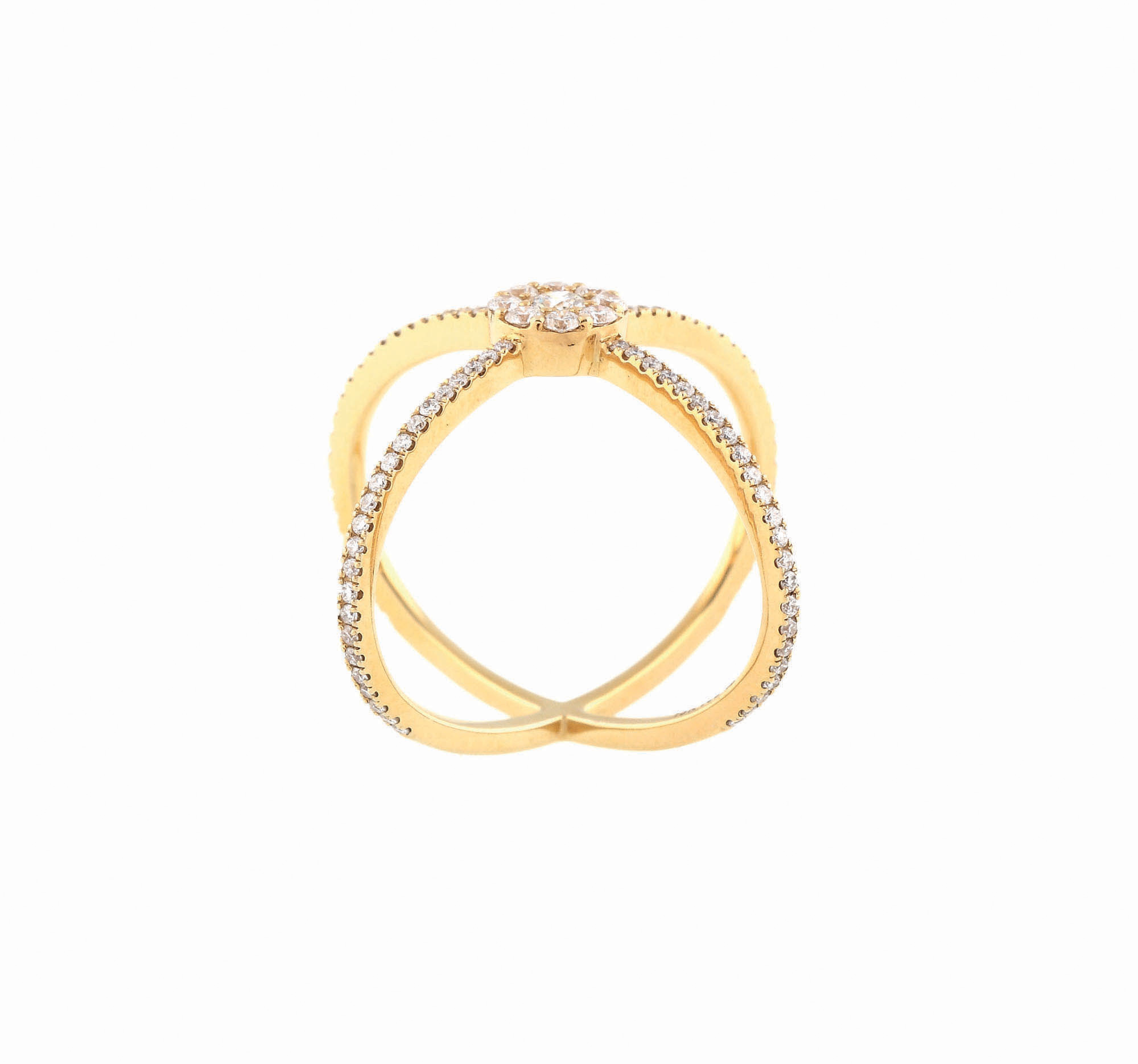Interesant inel din aur, decorat cu suite de diamante