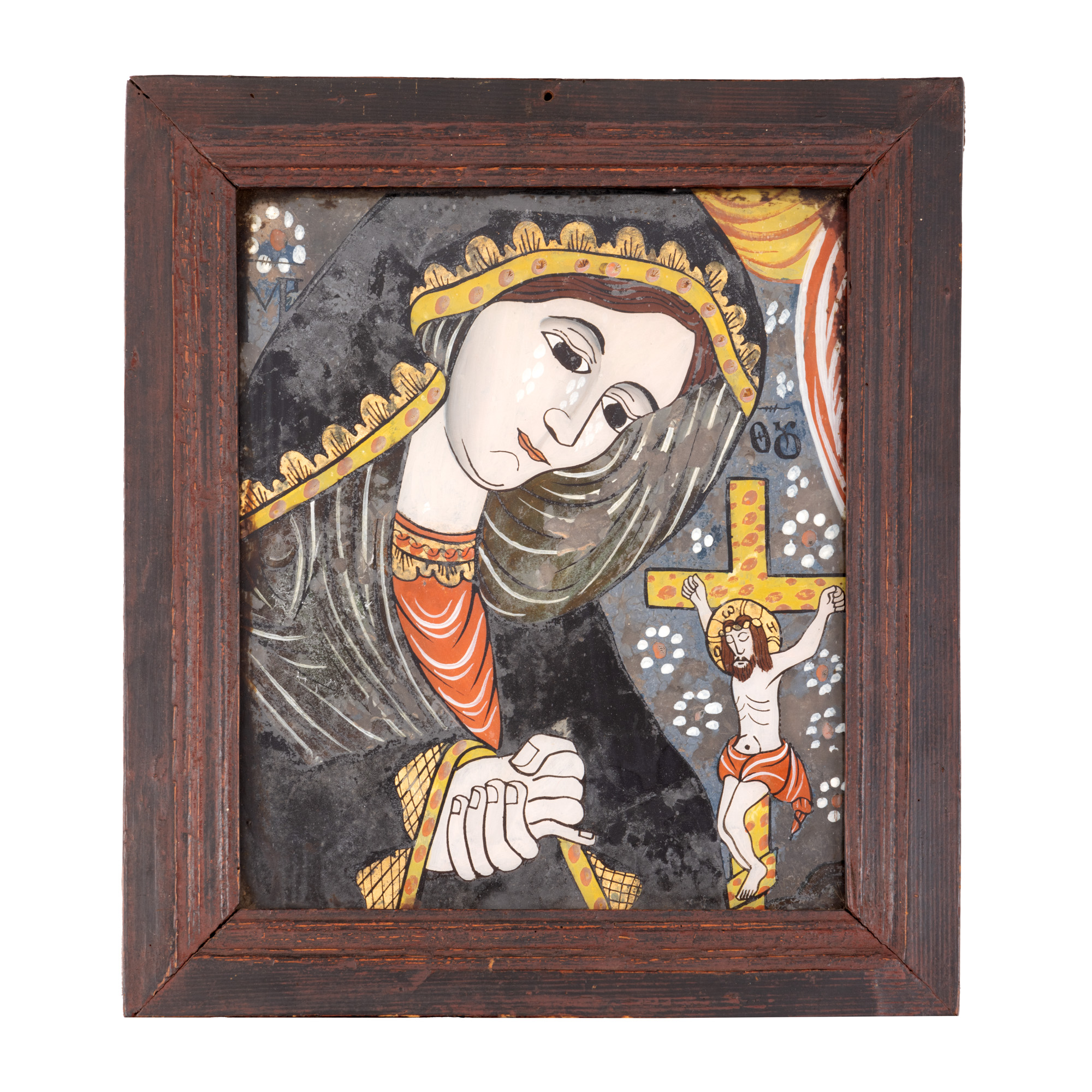 Icoană pe glajă, ”Maica Domnului Îndurerată”, posibil zugrav Nicolae Cațavei, Făgăraș, prima jumătate a sec. XIX, provine din colecția avocatului Constantin Vișinescu