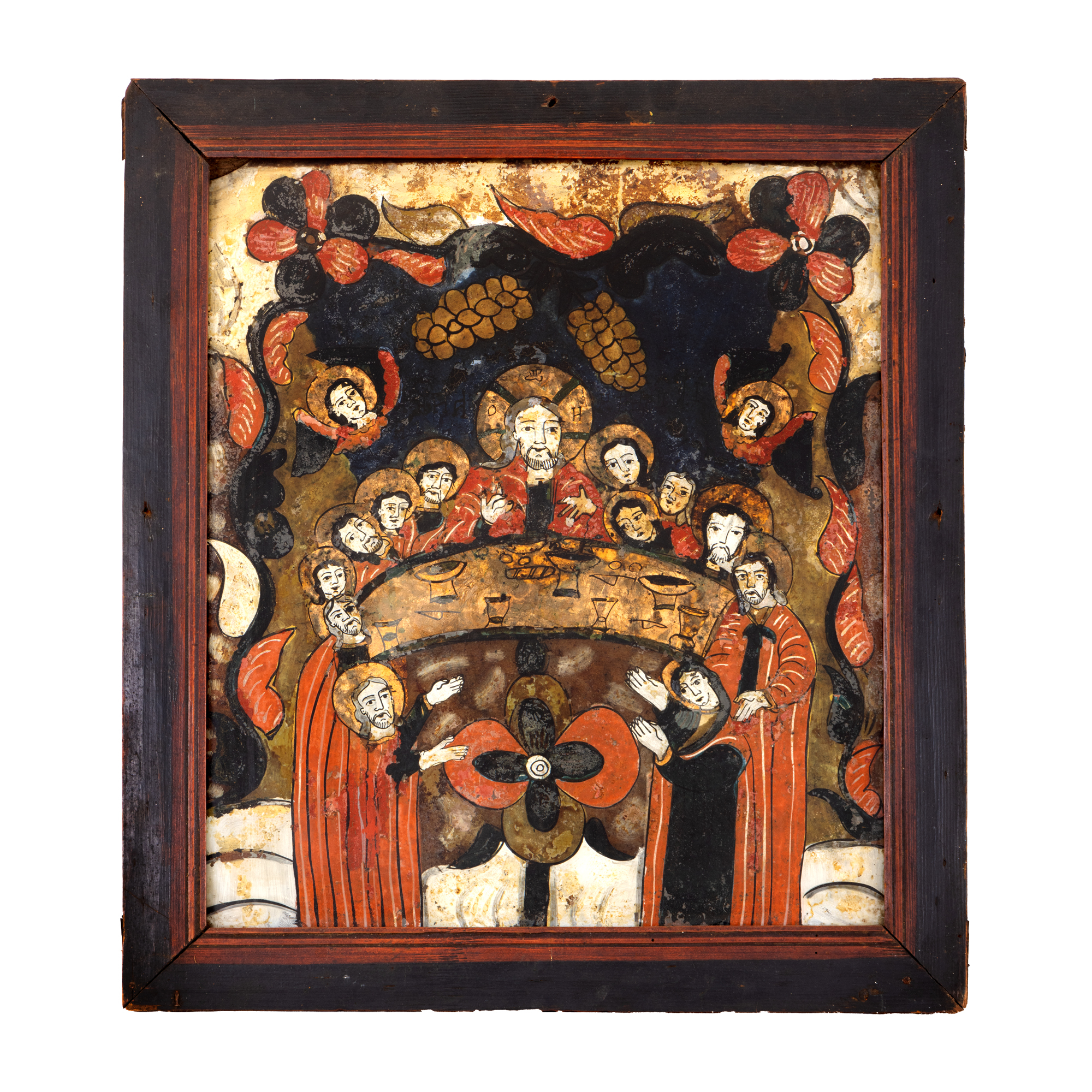 Icoană pe glajă, ”Cina cea de Taină”, atelier din Nicula, prima jumătate a sec. XIX, de colecție, provine din colecția avocatului Constantin Vișinescu