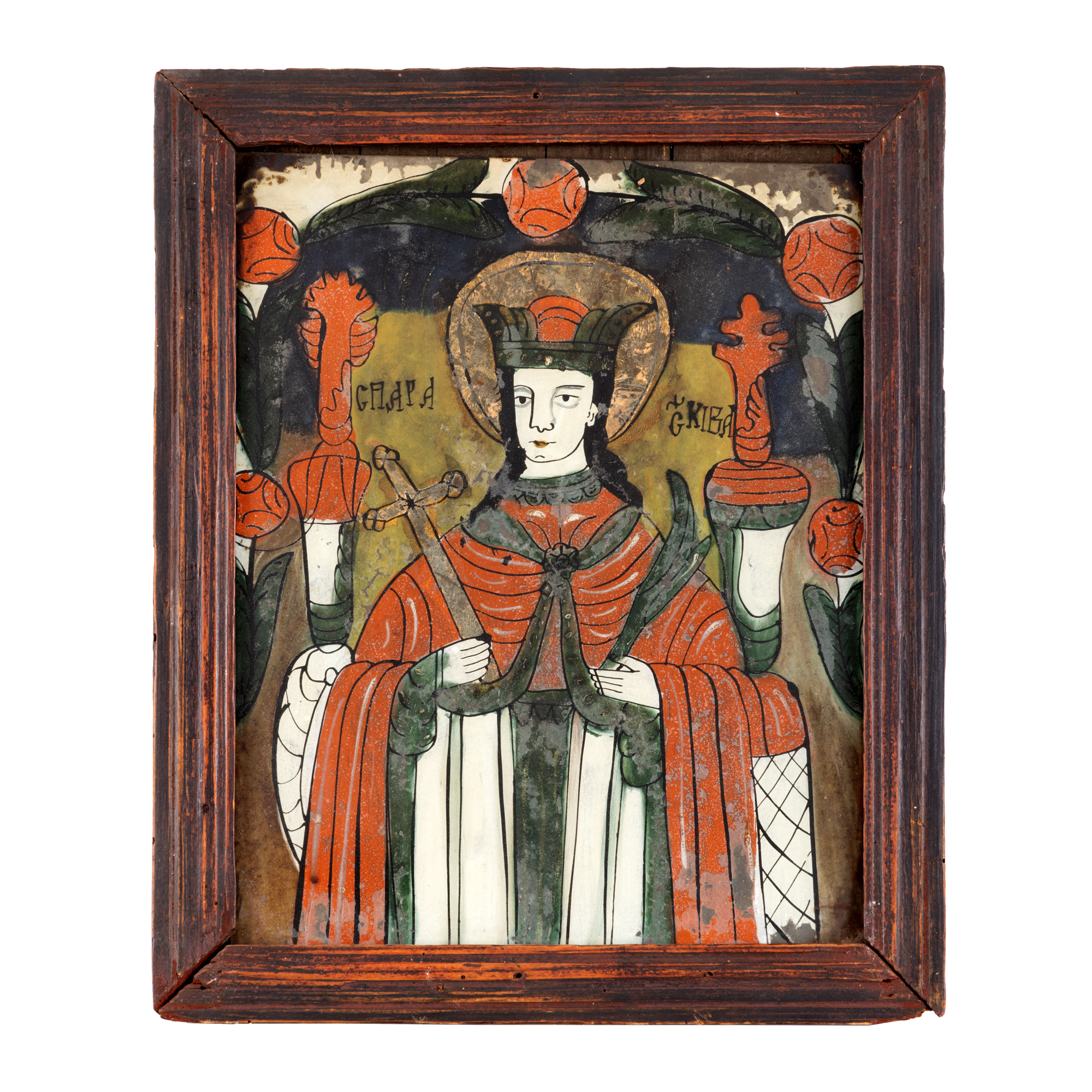 Icoană pe glajă, ”Sfânta Paraschiva”, atelier din Nicula, prima jumătate a sec. XIX, de colecție, provine din colecția avocatului Constantin Vișinescu