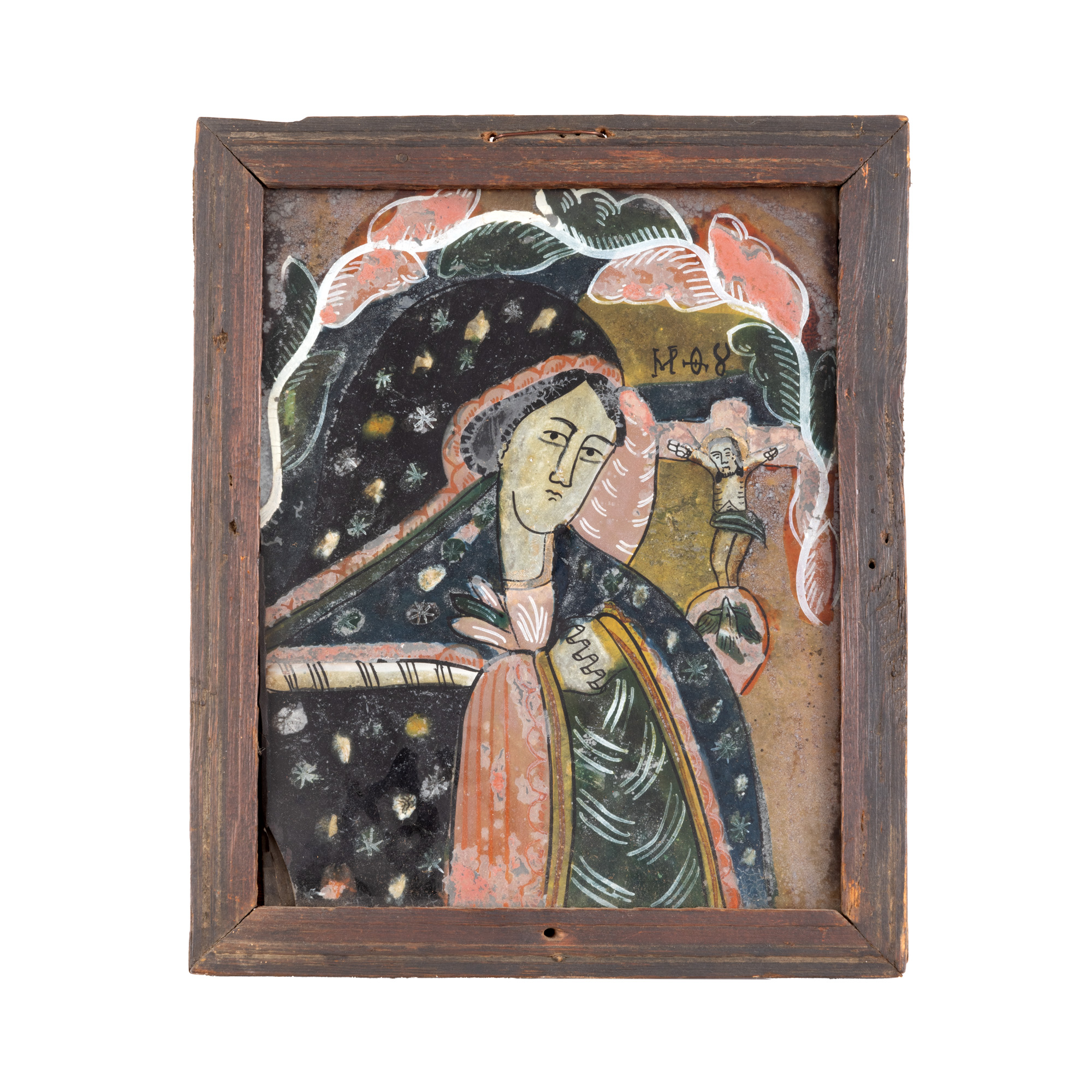 Icoană pe glajă, ”Maica Domnului Îndurerată”, atelier din Nicula, jumătatea sec. XIX, provine din colecția avocatului Constantin Vișinescu