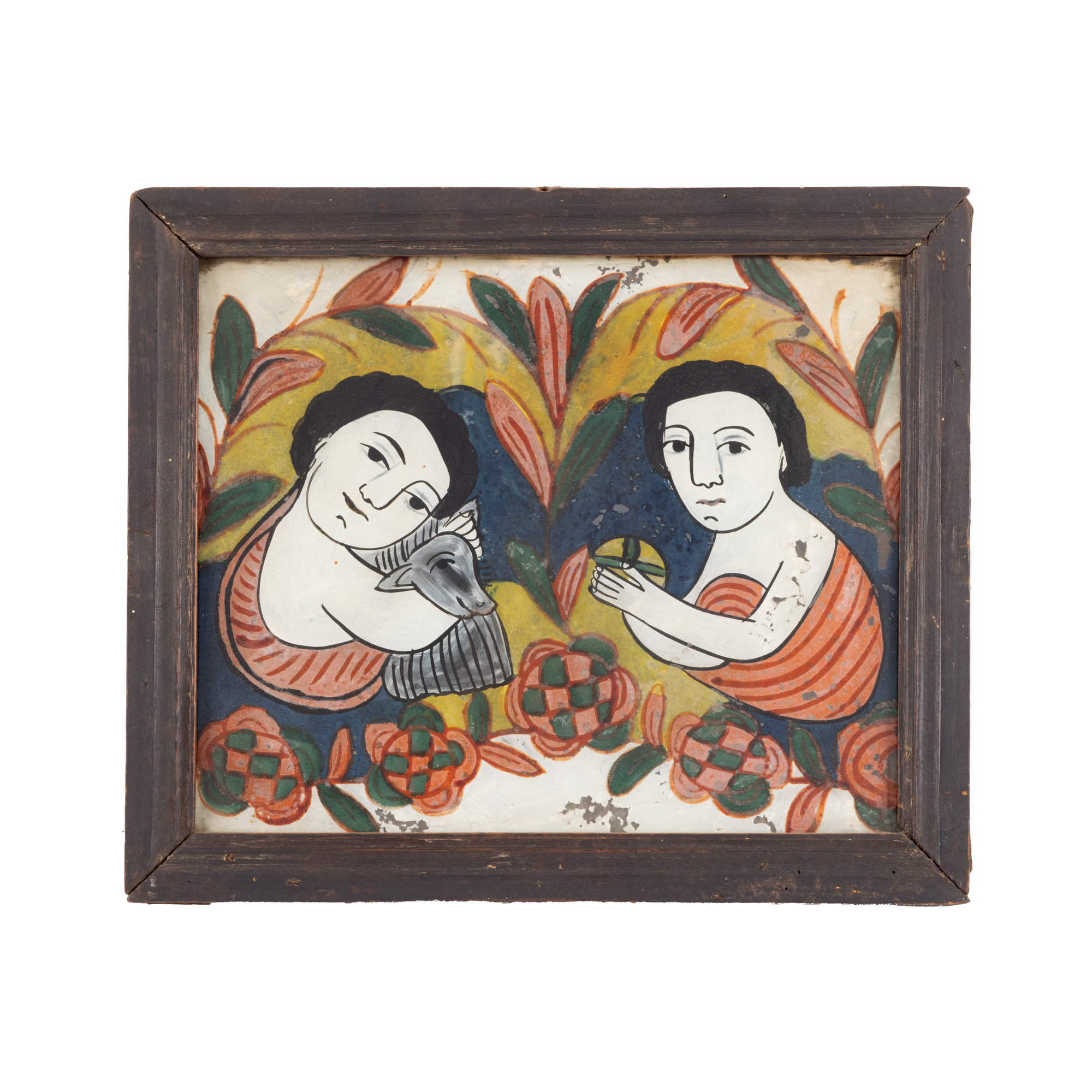 Icoană pe glajă, ”Iisus copil și Sfântul Ioan Botezătorul copil”, atelier din Nicula, sfârșitul sec. XIX, provine din colecția avocatului Constantin Vișinescu