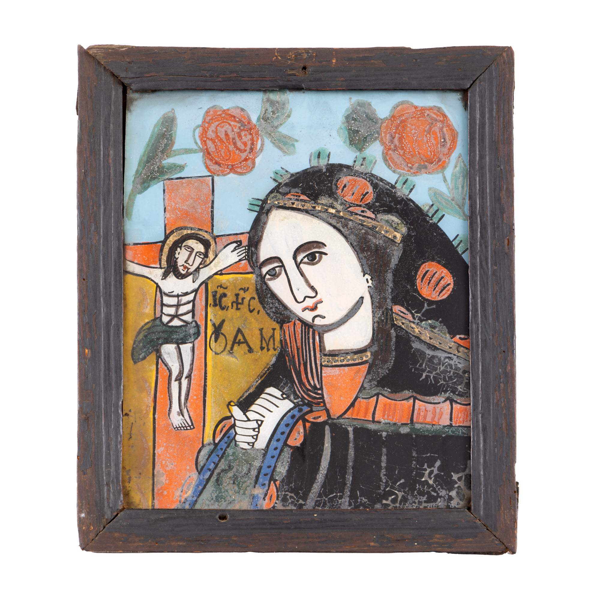 Icoană pe glajă, ”Maica Domnului Îndurerată”, atelier din Gherla, sfârșitul sec. XIX, provine din colecția avocatului Constantin Vișinescu