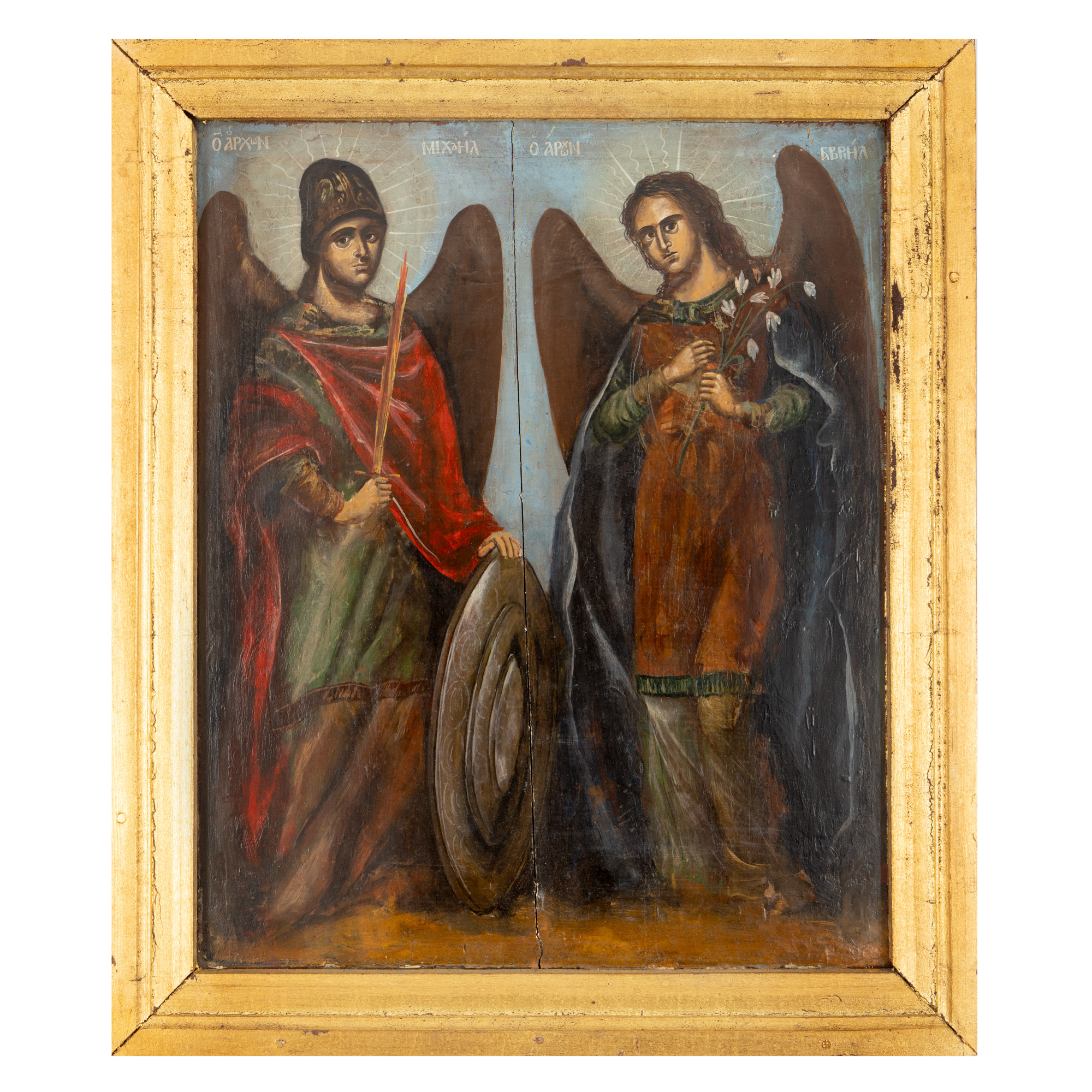 Icoană pe lemn, ”Sfinții Arhangheli Mihail și Gavril”, școală românească, sec. XIX