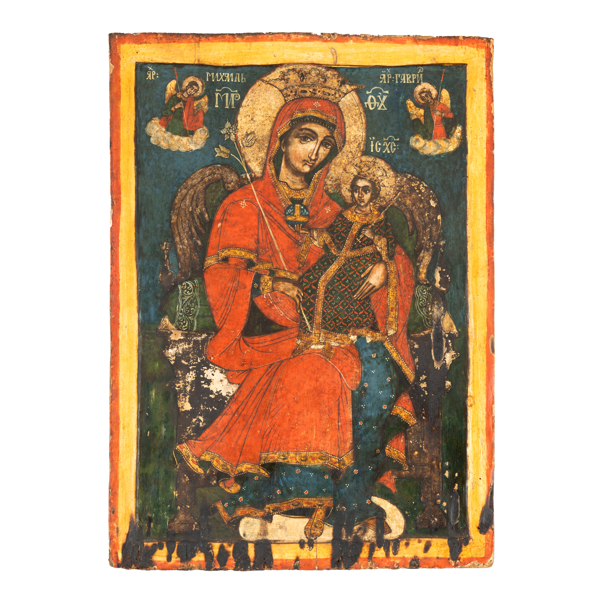 Icoană împărătească pe lemn, ”Maica Domnului cu Pruncul-Doamna Îngerilor”, Țara Românească, școală post-brâncovenească, sfârșitul sec. XVIII-începutul sec. XIX, de colecție