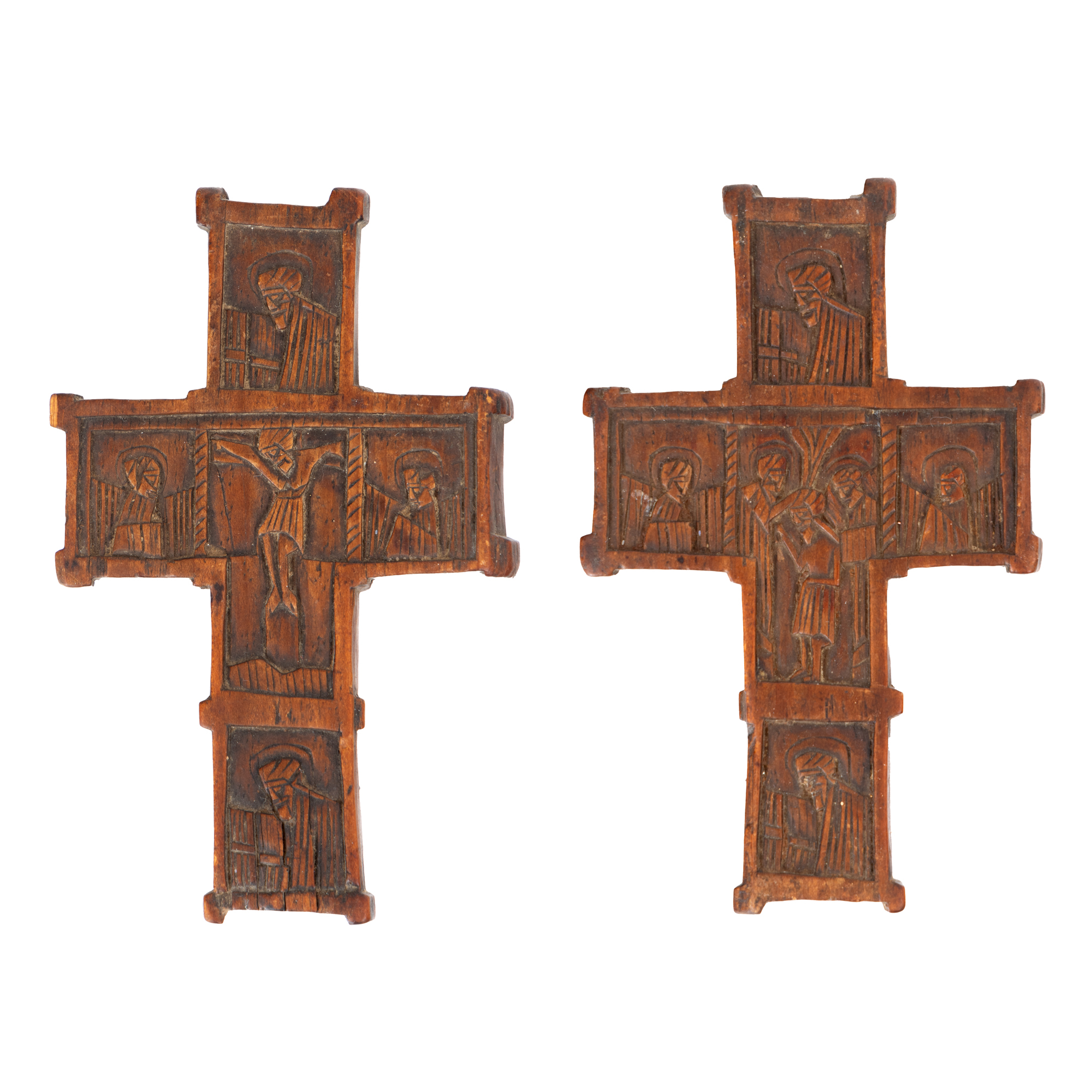 Cruce sculptată cu scenele ”Răstignirea” și ”Botezul Domnului”, atelier grecesc, sec. XIX