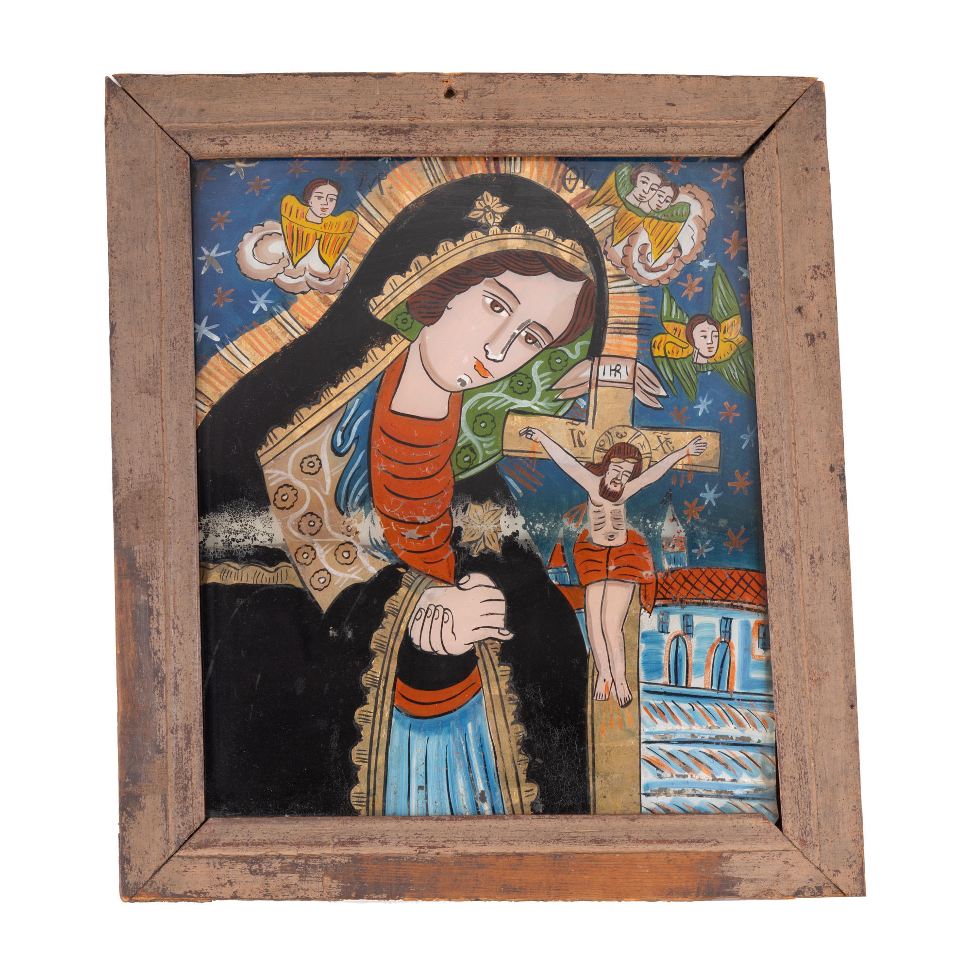 Icoană pe glajă, ”Maica Domnului Îndurerată”, atelier din Șcheii Brașovului, a doua jumătate a sec. XIX