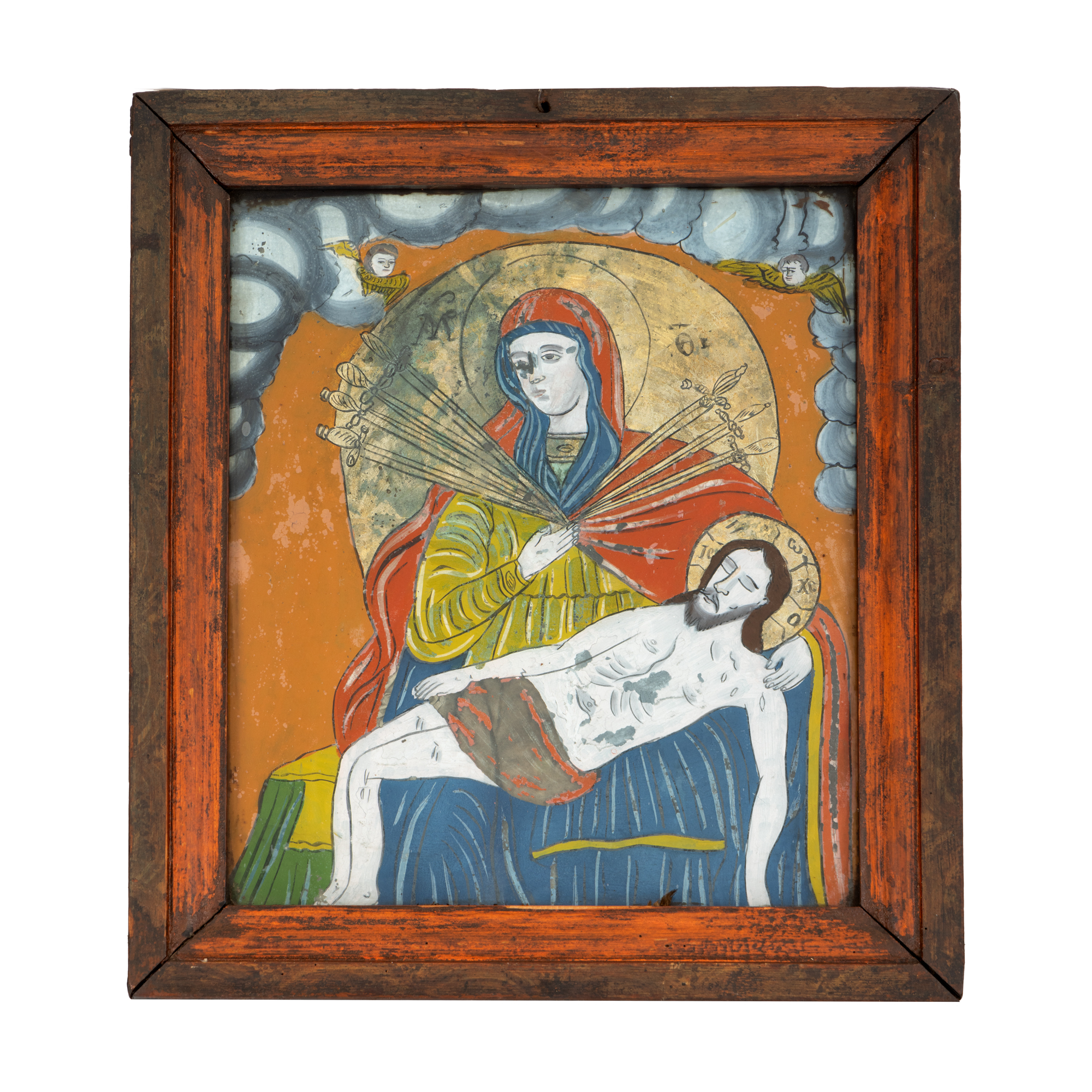 Icoană pe glajă, ”Maica Domnului - Îmblânzirea inimilor împietrite”, atelier din Șcheii Brașovului, jumătatea sec. XIX, piesă extrem de rară, de colecție