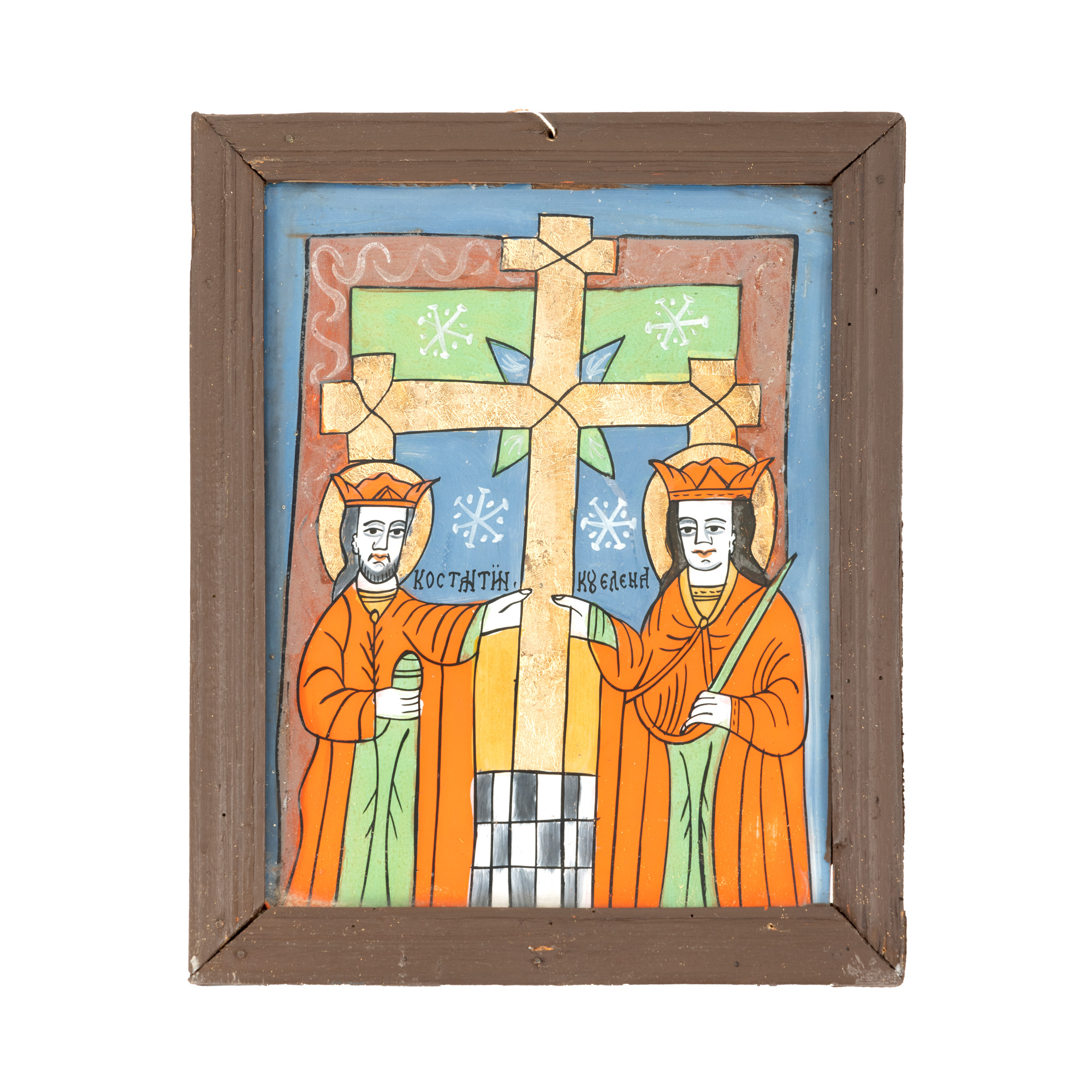 Icon on glass, "The Holy Emperors Constantine and Helena", Nicula workshop, mid 19th century