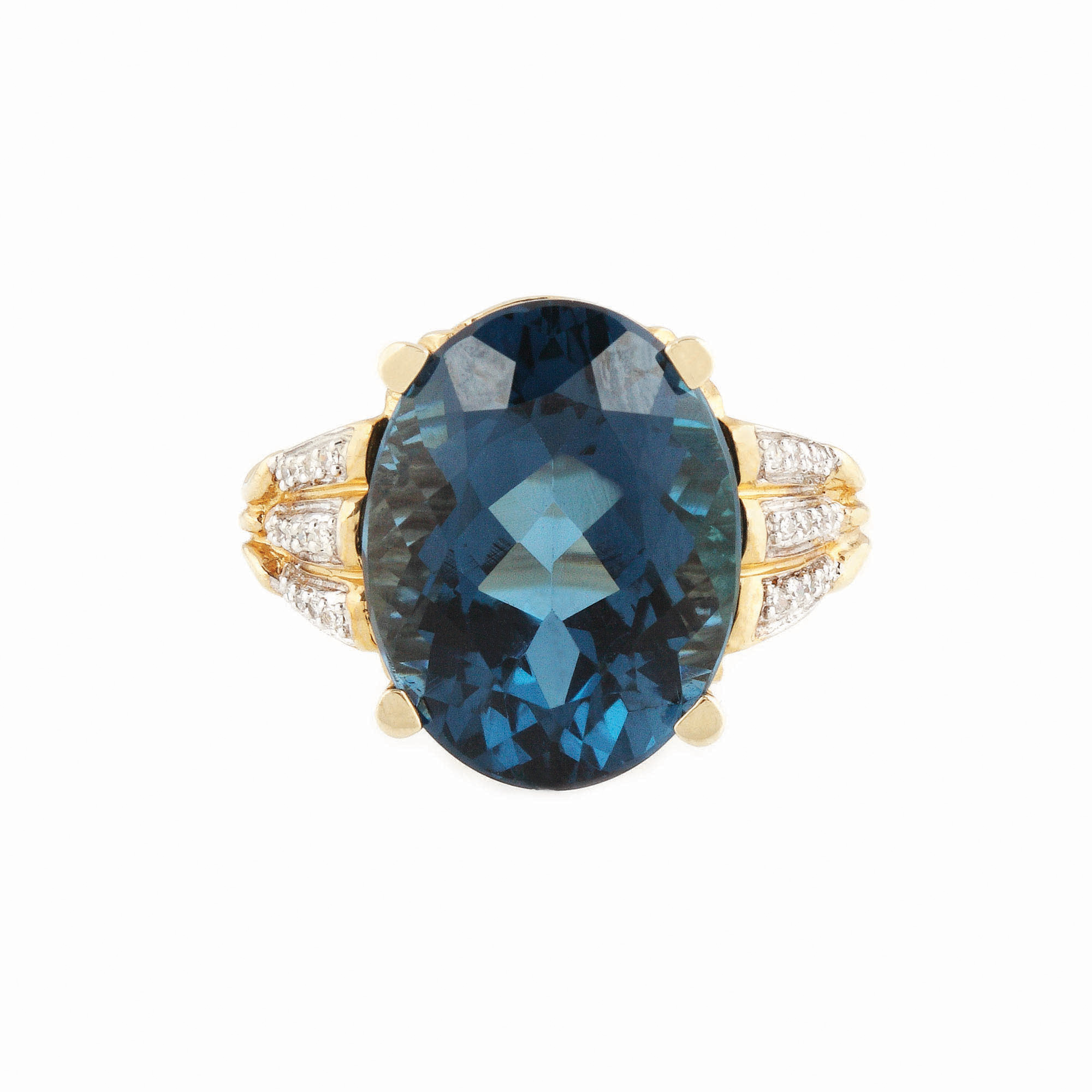 Inel din aur, decorat cu topaz London Blue și diamante