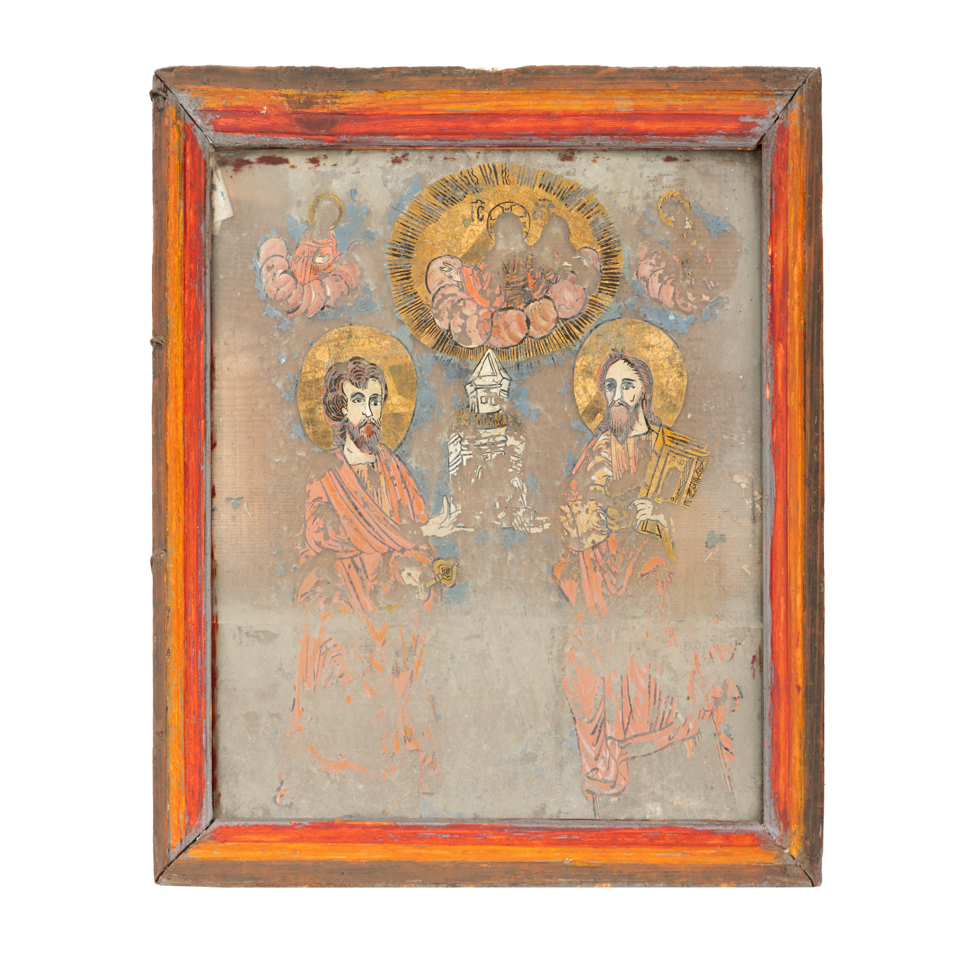 Icoană pe glajă, ”Sfinții Apostoli Petru și Pavel”, atelier din Făgăraș, cca. 1820-1840, piesă rară, de colecție