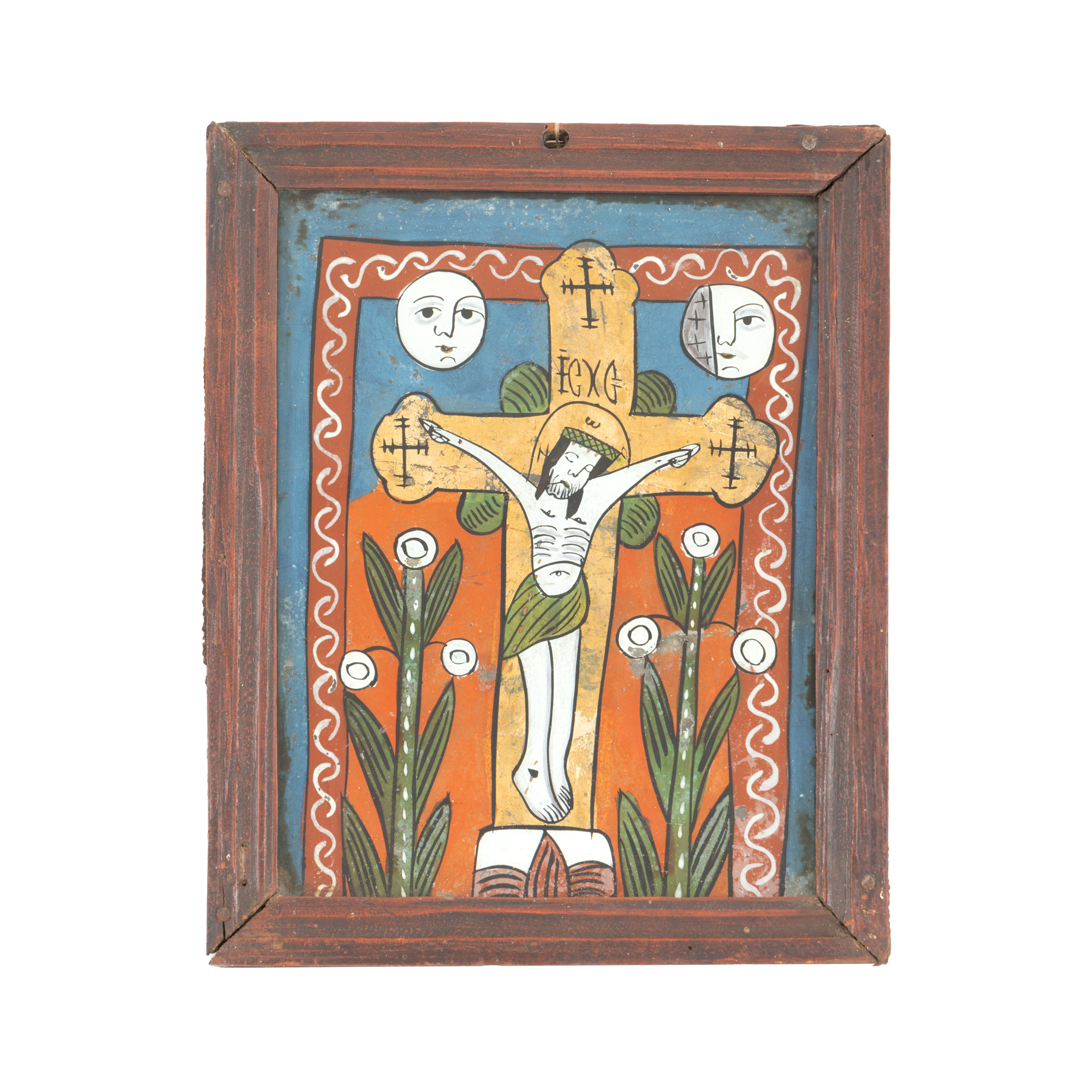 Icoană pe glajă, ”Răstignirea Domnului”, atelier din Nicula, prima jumătate a sec. XIX, de colecție