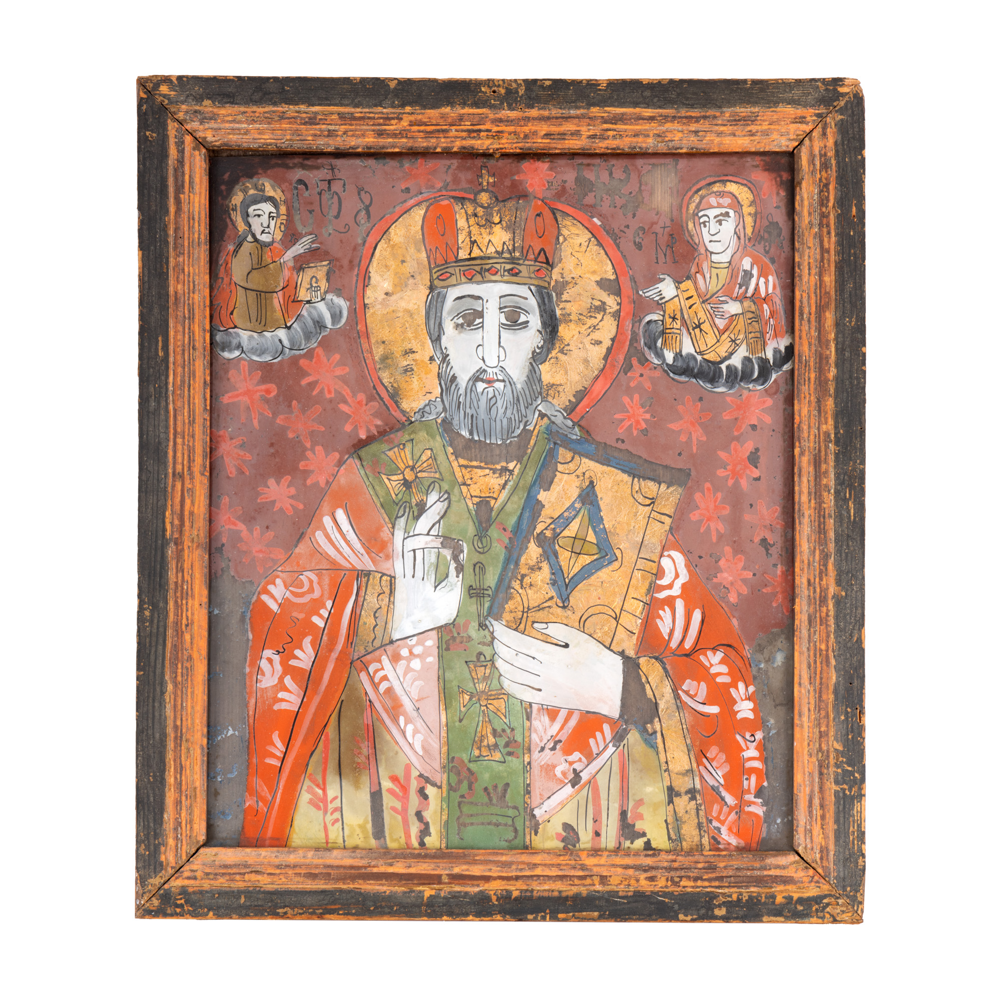 Icoană pe glajă, ”Sfântul Nicolae”, probabil zugrav Nicolae Furnică, Brașov, cca. 1830-1840