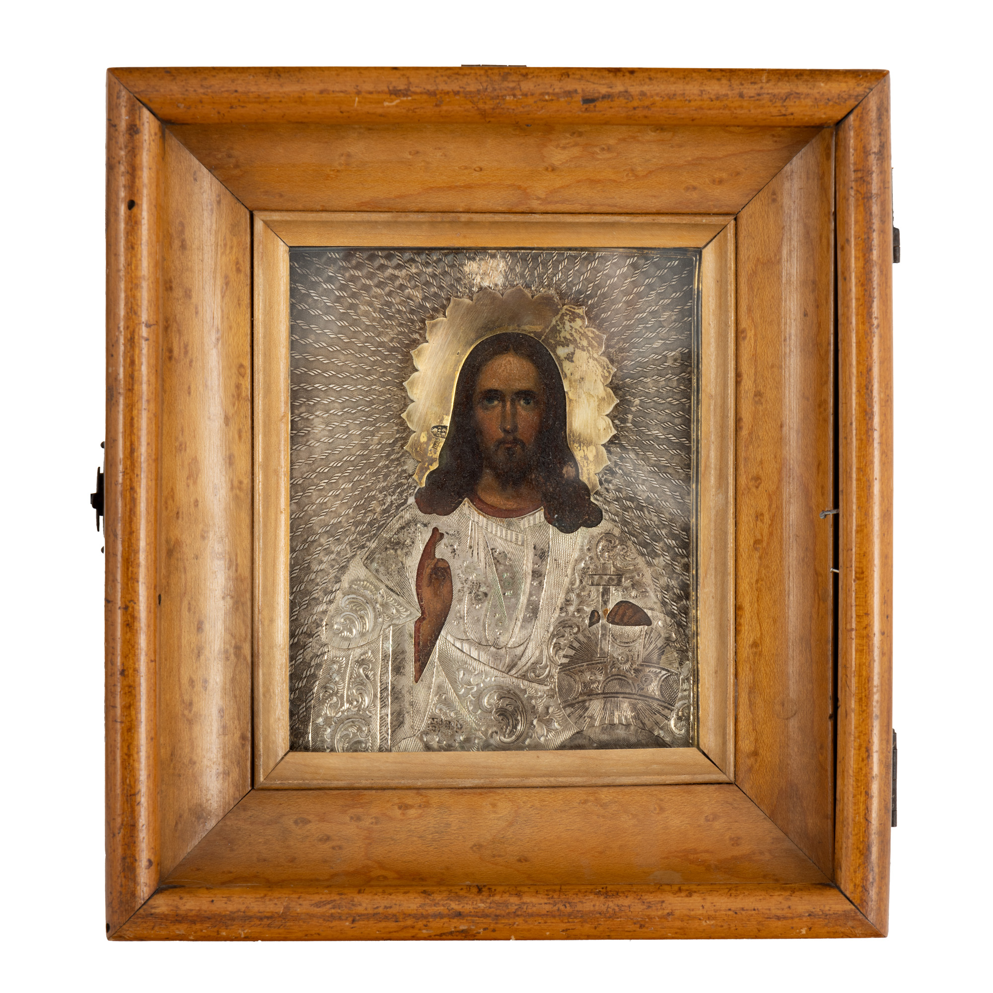 Icoană pe lemn, cu ferecătură din argint, ”Iisus Pantocrator” (”Salvator Mundi”), școală rusească, 1863