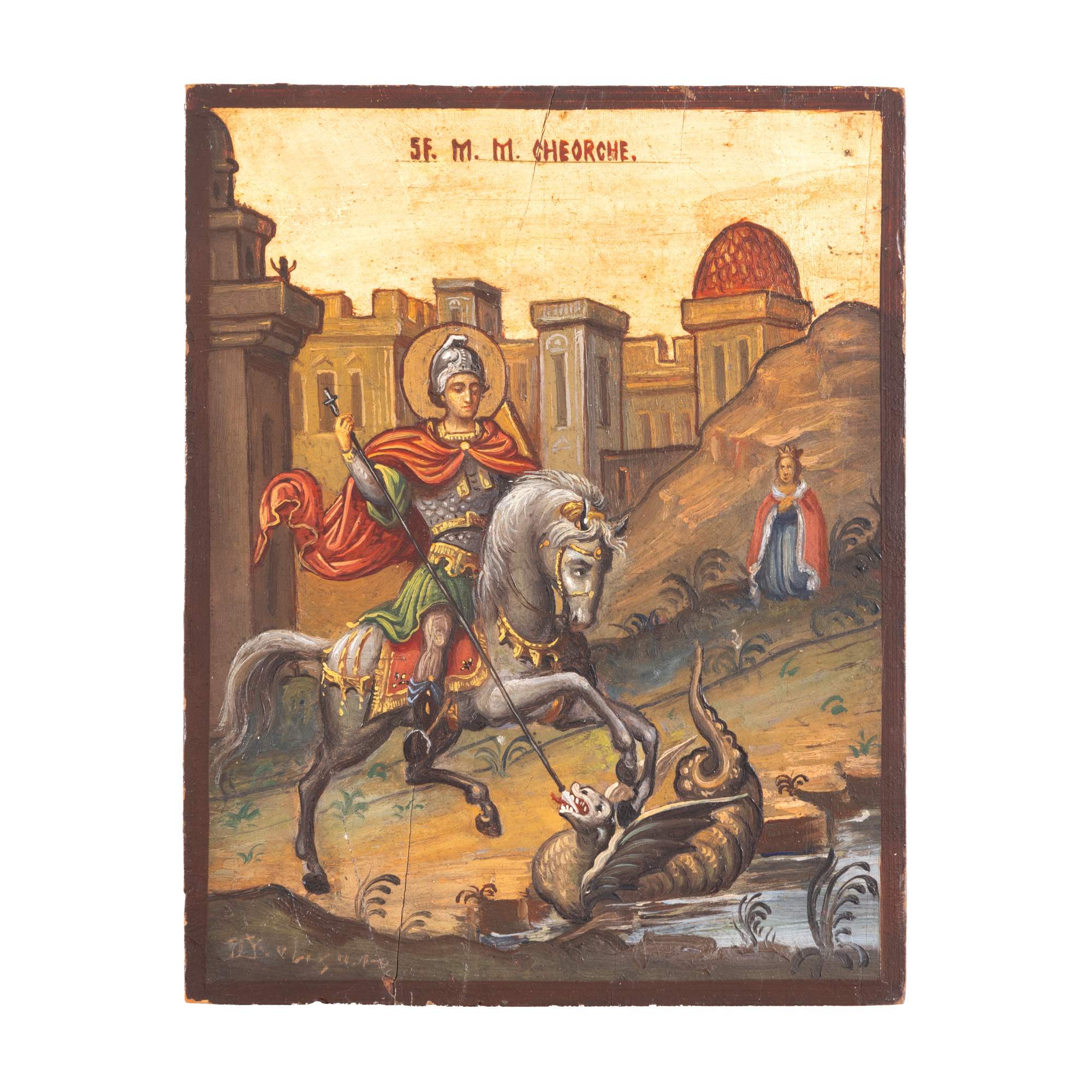 Icon on wood, "Saint Great Martyr George", painted by Dimitrie Belizarie, approx. 1930