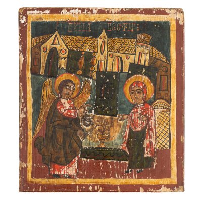 Icon on wood, "Annunciation", Romanian school, end of the 18th-beginning of the 19th century