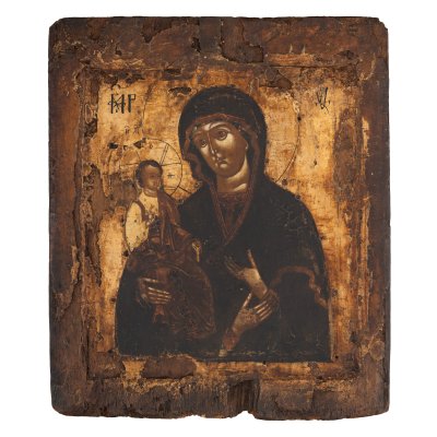 Icon on wood, "Mother of God with the Infant (Trihirussa)", Russian school, early 18th century, from collection