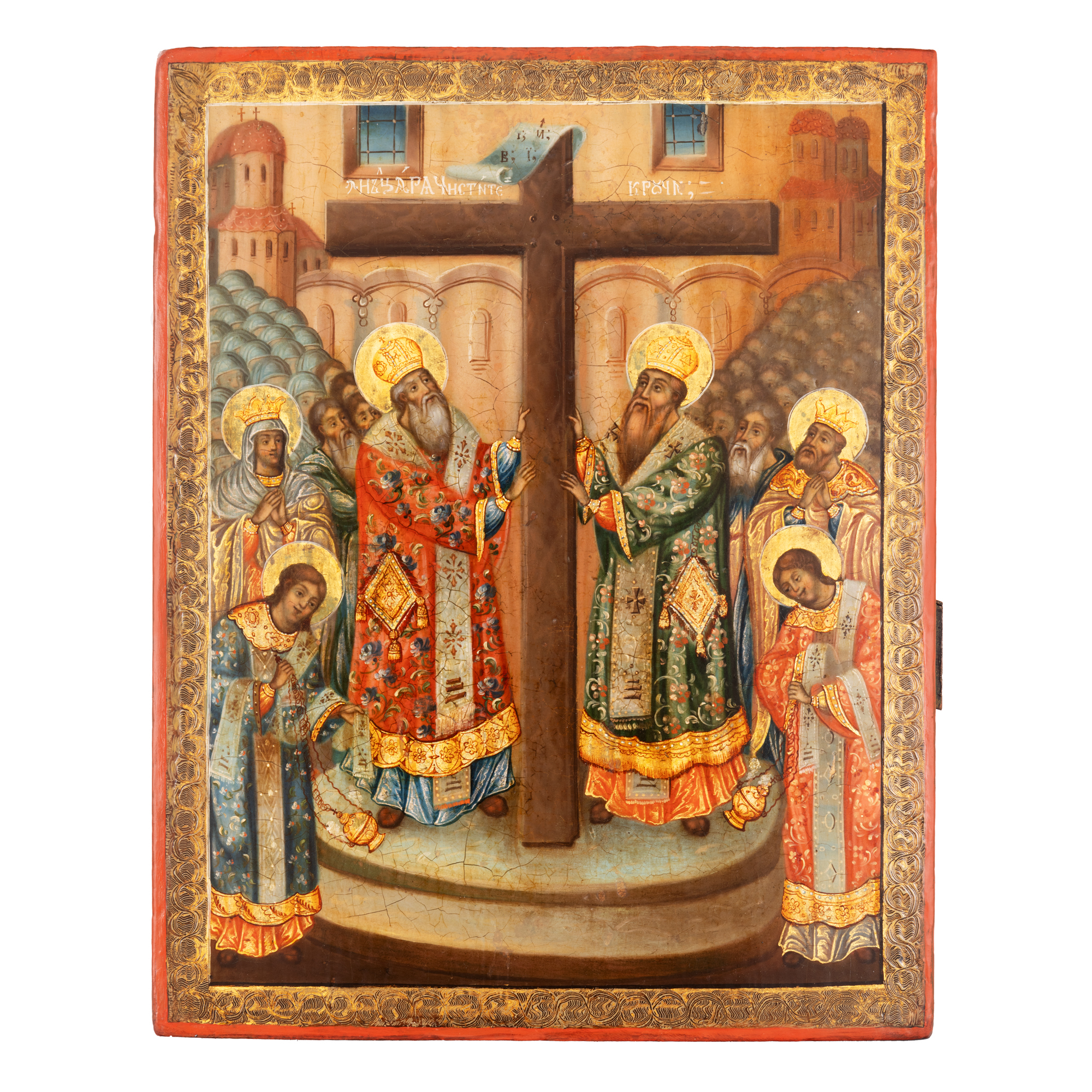 Icon on wood, "The Elevation of the Holy Cross", probably painted by Ioasaf, first half of the 19th century, very rare, collector's item