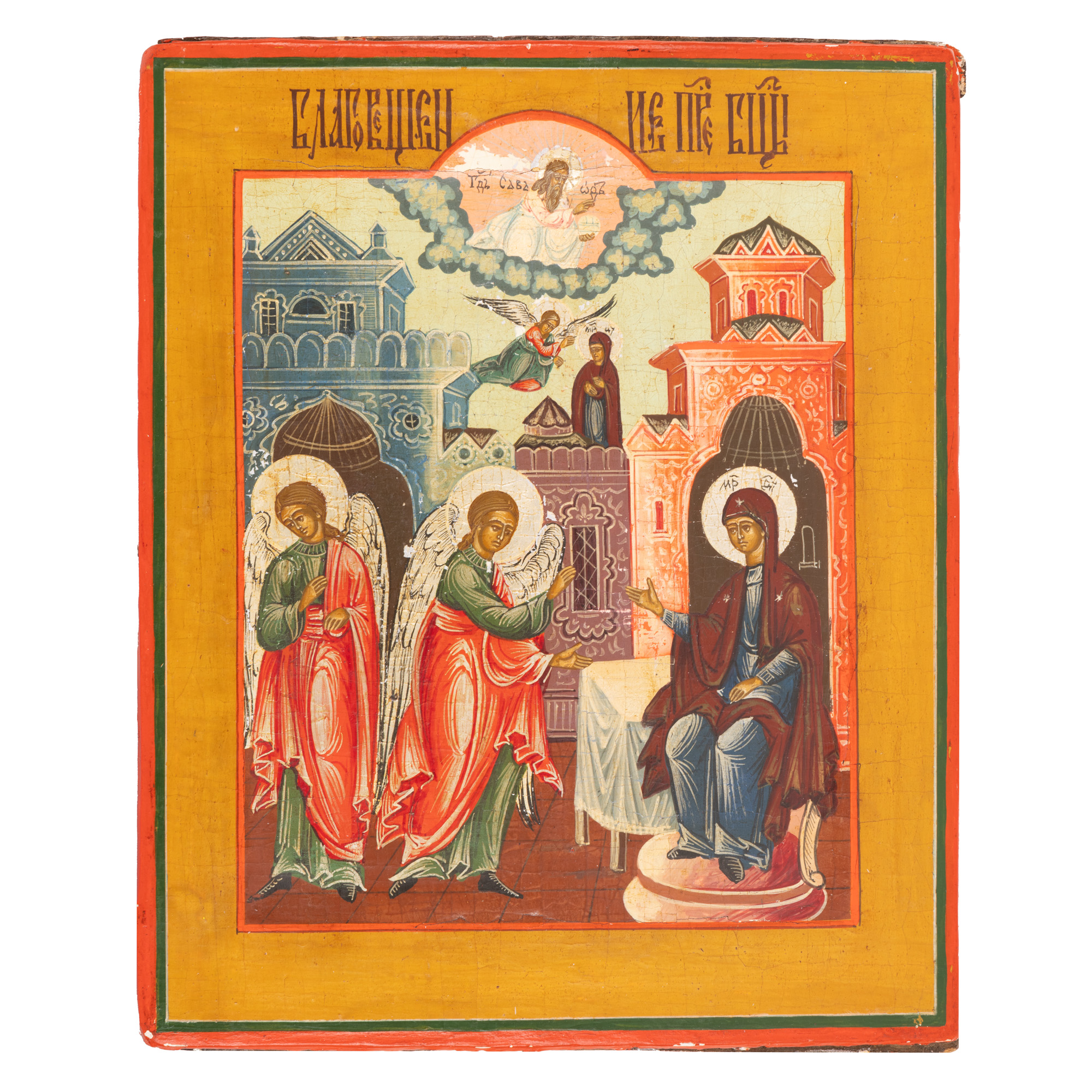 Icon on wood, "Annunciation", Russian school, probably Palekh, mid 19th century