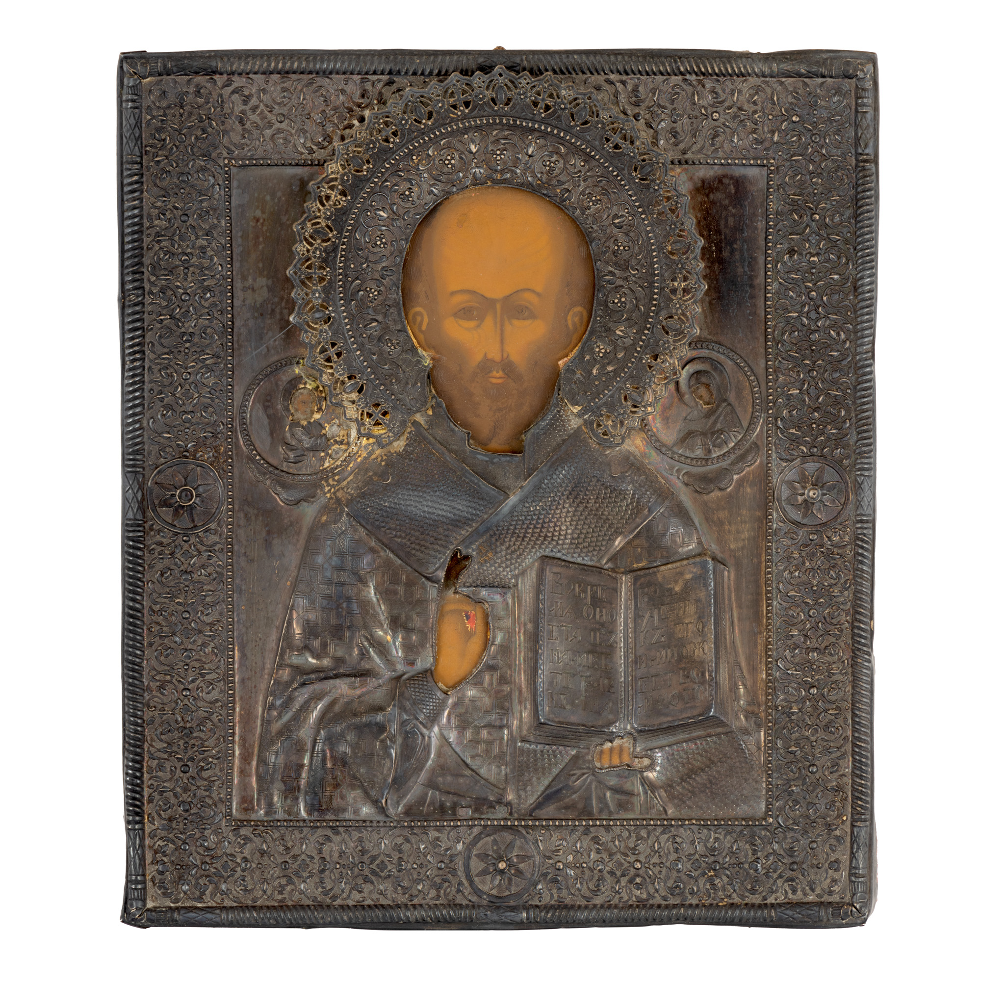 Icoană pe lemn, cu ferecătură din argint, ”Sfântul Nicolae”, școală rusească, cca. 1865