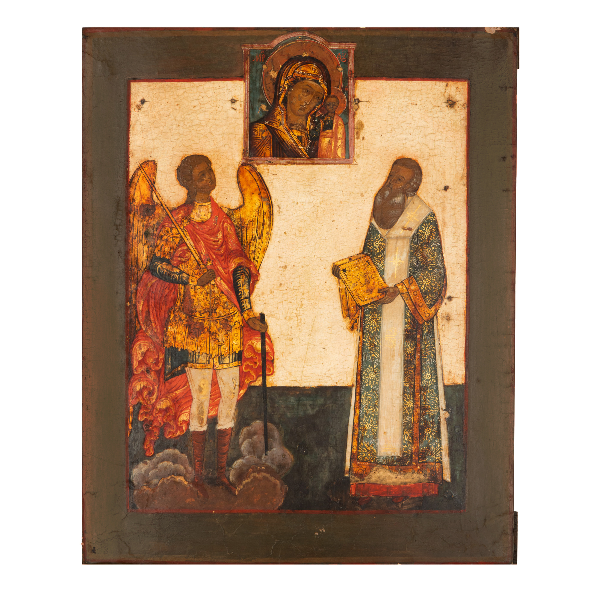 Icon on wood, "Saint Archangel Michael and a holy hierarch", Russian school, half of the 19th century
