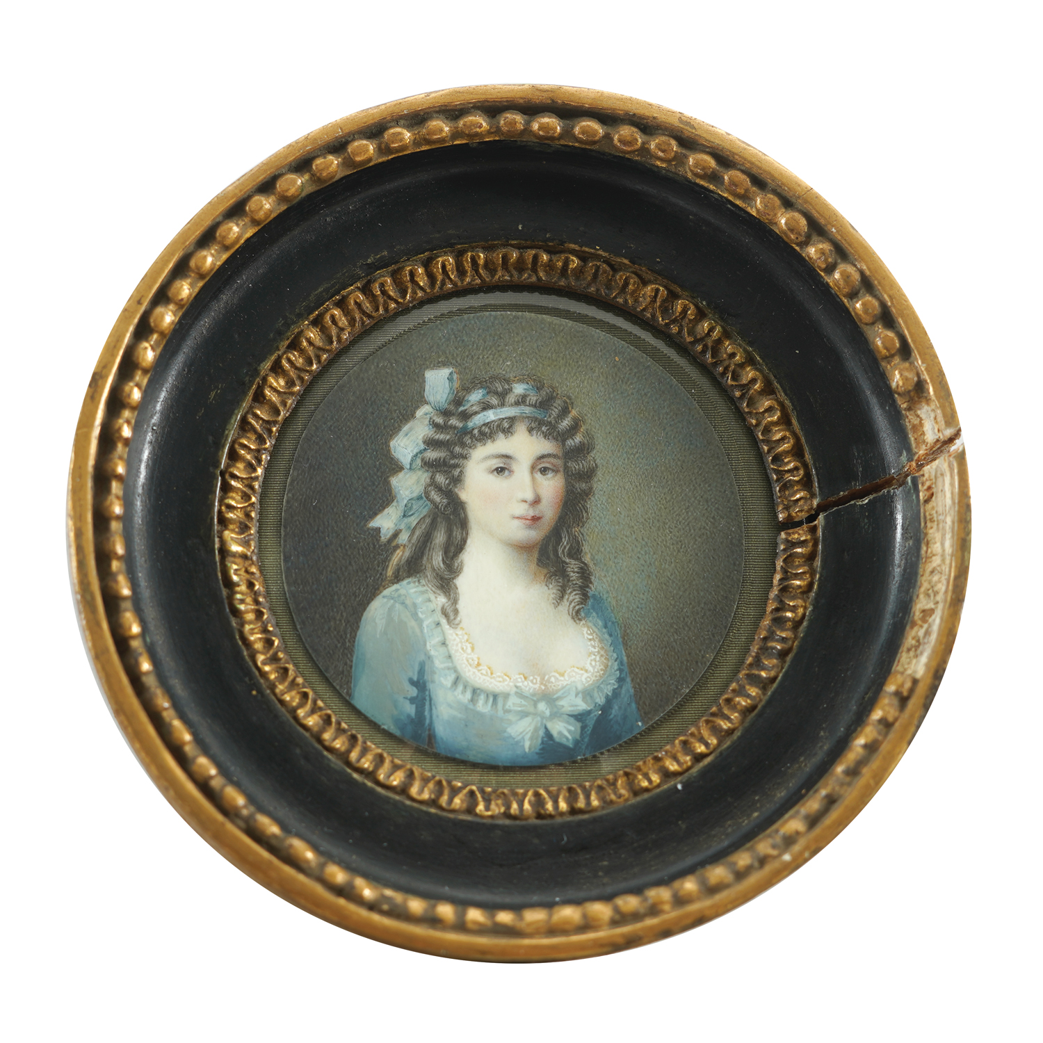 Poprsje mlade žene u modroj haljini u stilu Louisa XVI