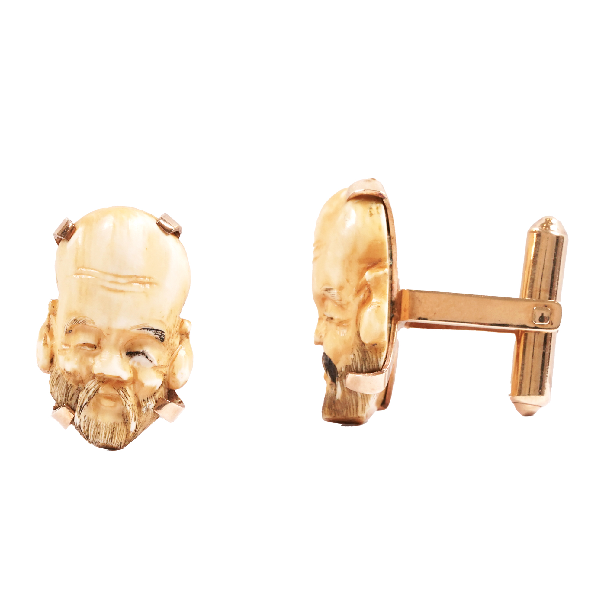 Japanese netsuke pieces mounted in cufflinks