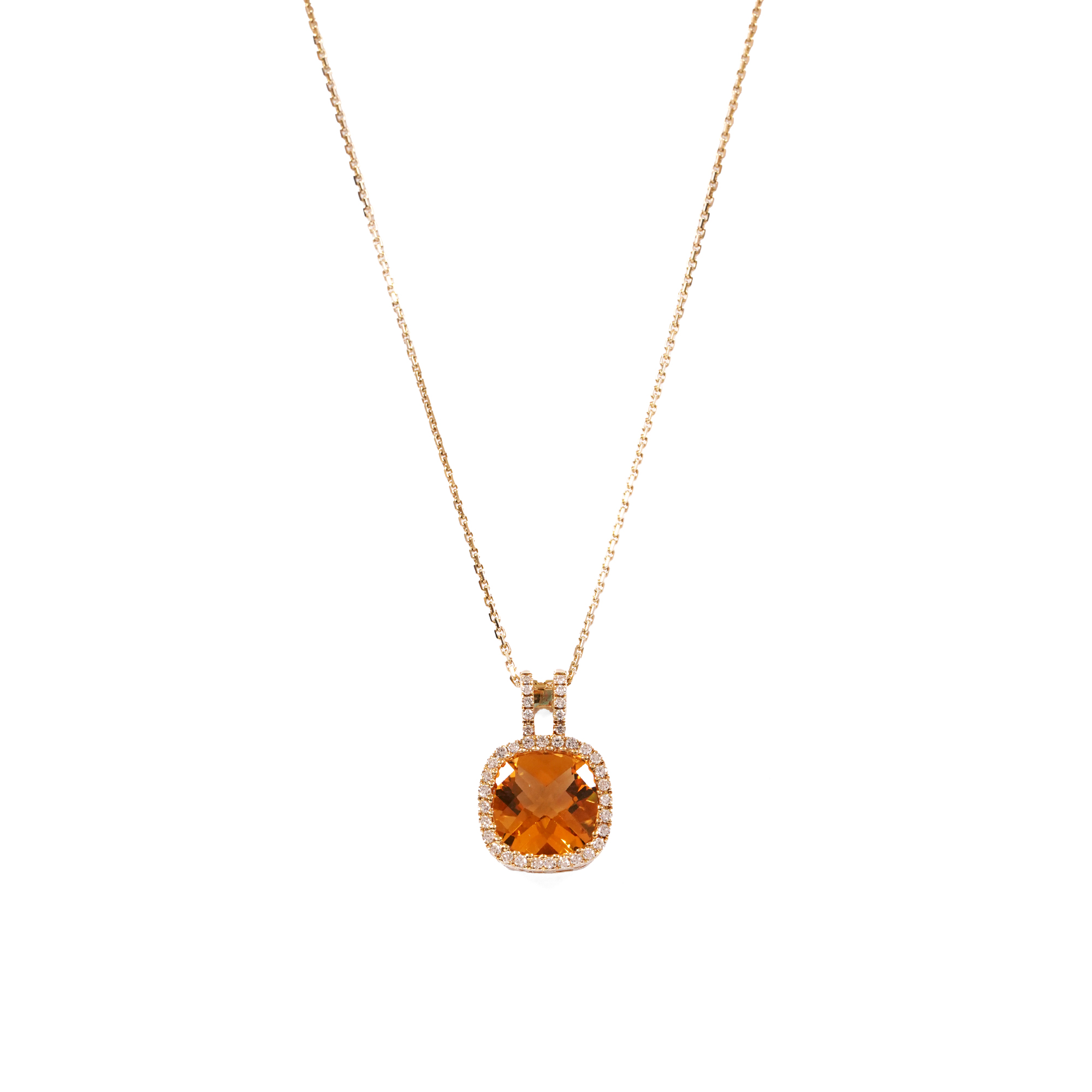 Gold chain with pendant decorated with citrine and diamonds