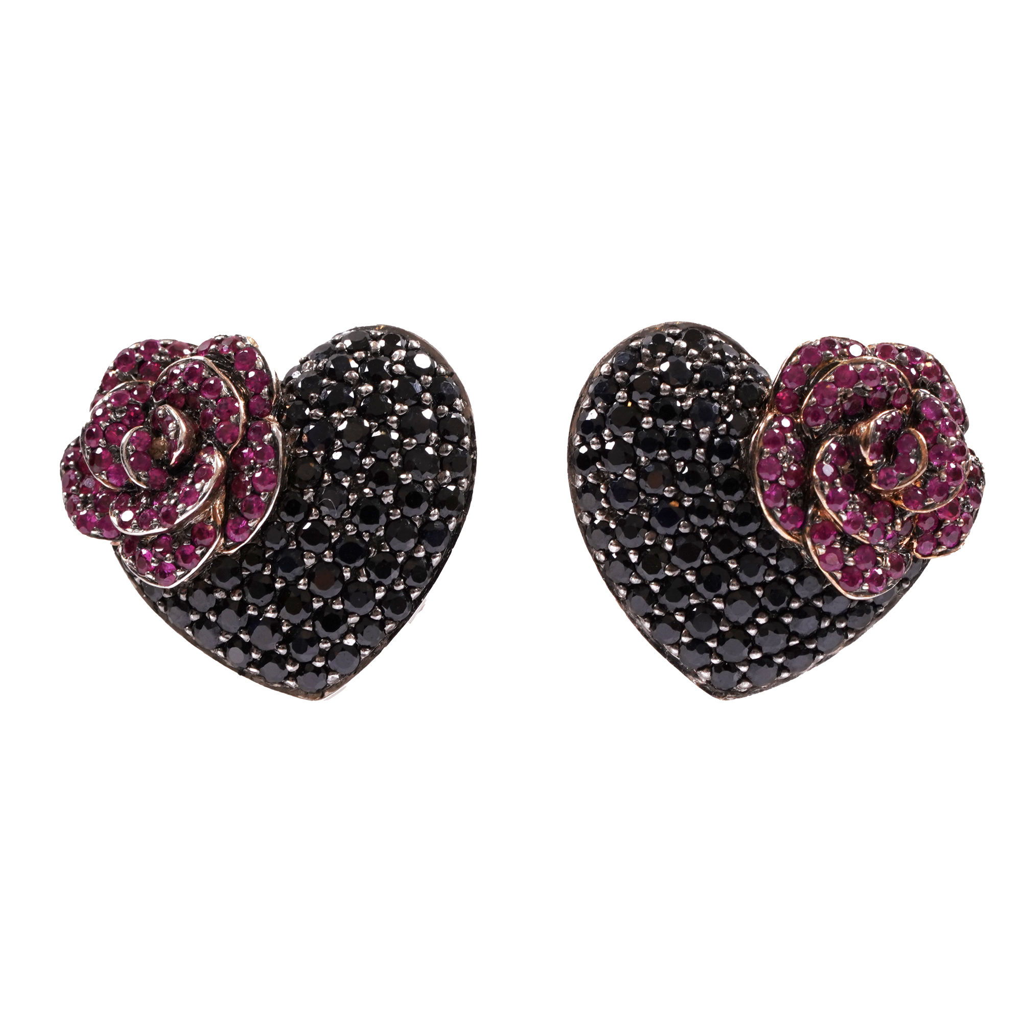 Roberto Coin two-tone gold earrings inlaid with sapphires and rubies