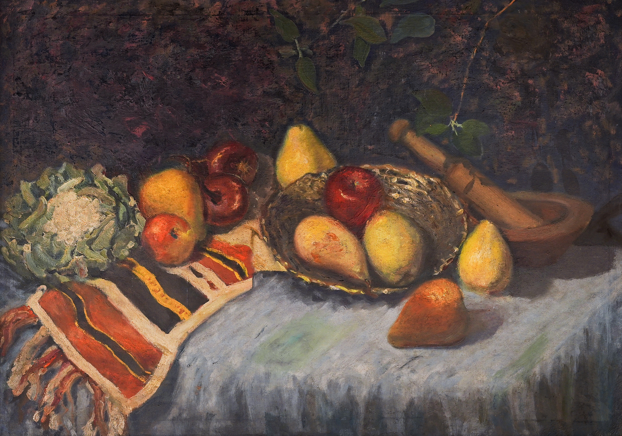 Still life with apples, pears and cauliflower