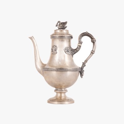 Silver teapot in Louis Philippe style, decorated with mythological elements, early 20th century