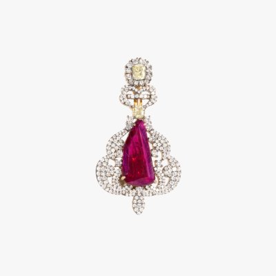 Gold pendant, decorated with diamonds and ruby, accompanied by GRS gemological certificate
