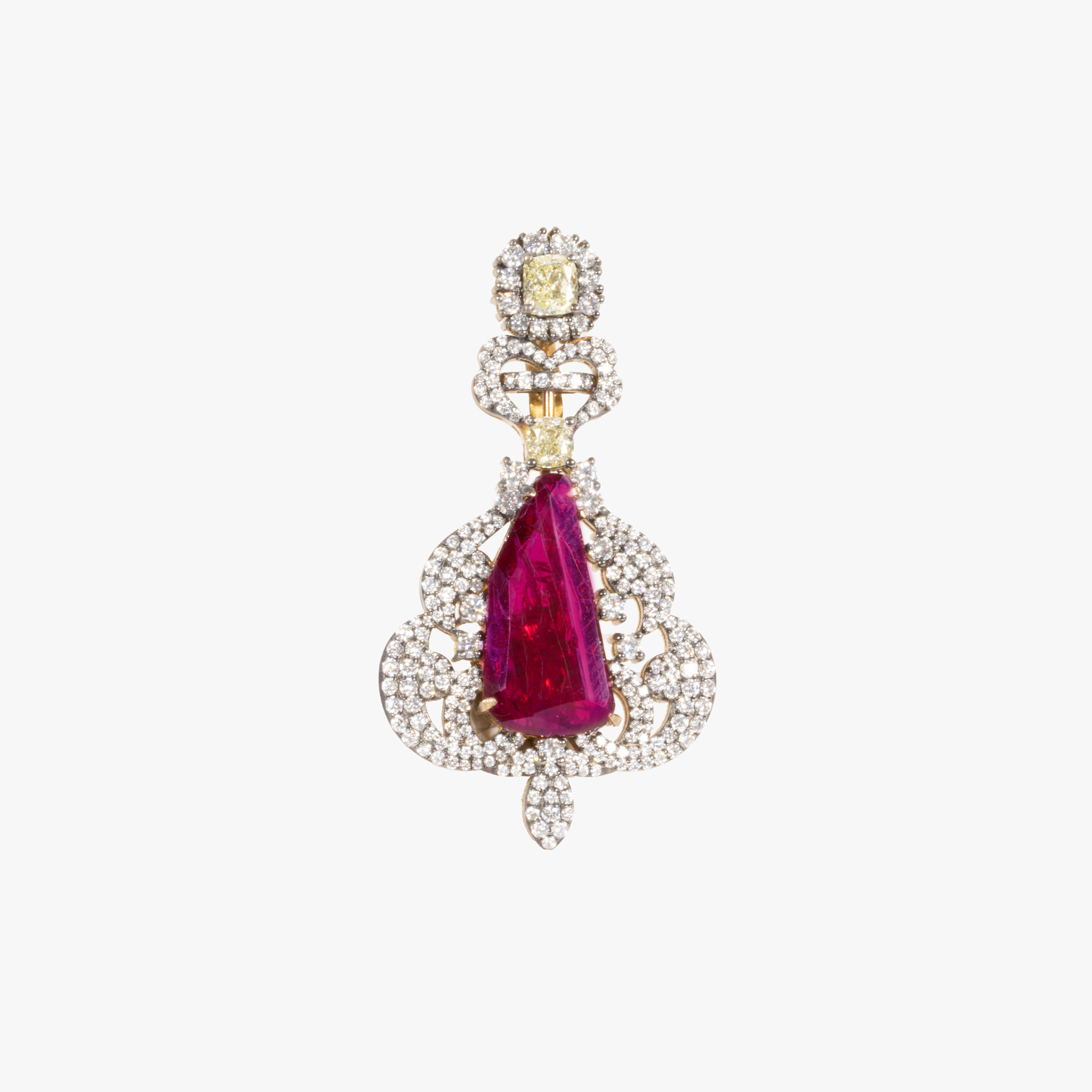 Gold pendant, decorated with diamonds and ruby, accompanied by GRS gemological certificate