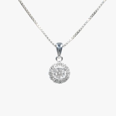 Lanț cu pandantiv din aur alb, decorat cu diamante