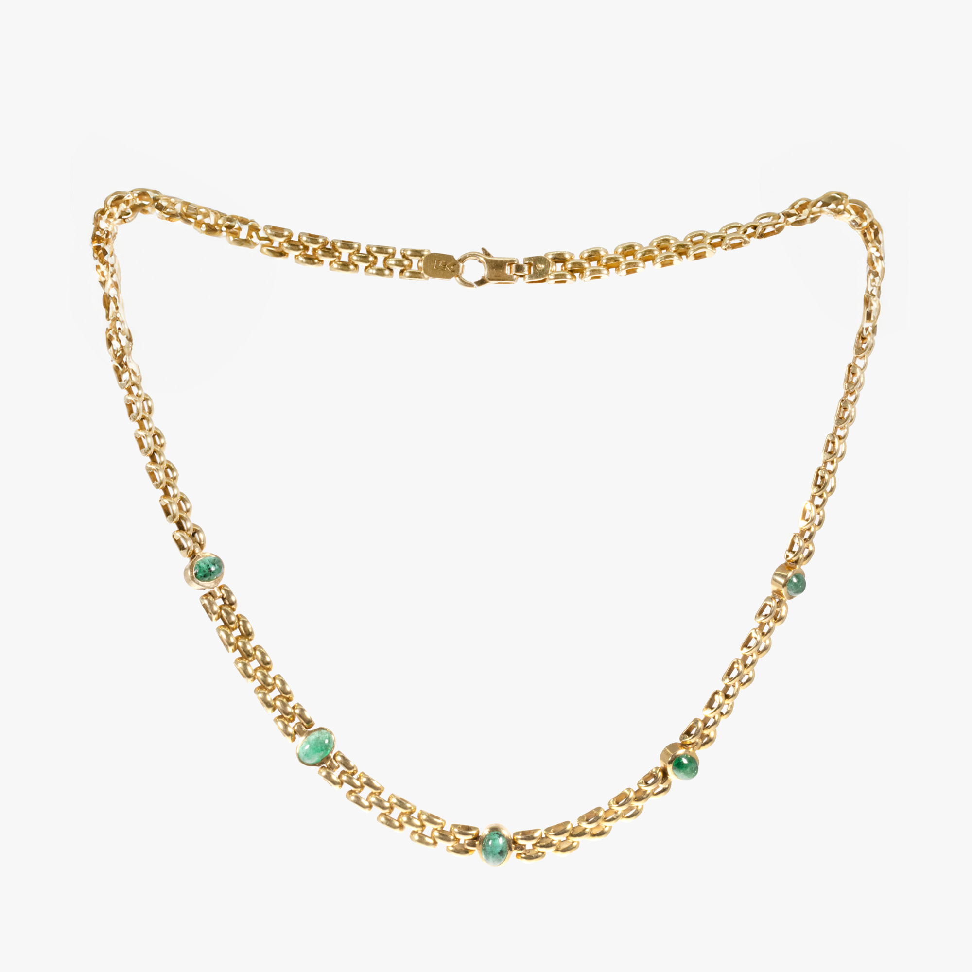Gold set, consisting of a bracelet and necklace, adorned with emeralds