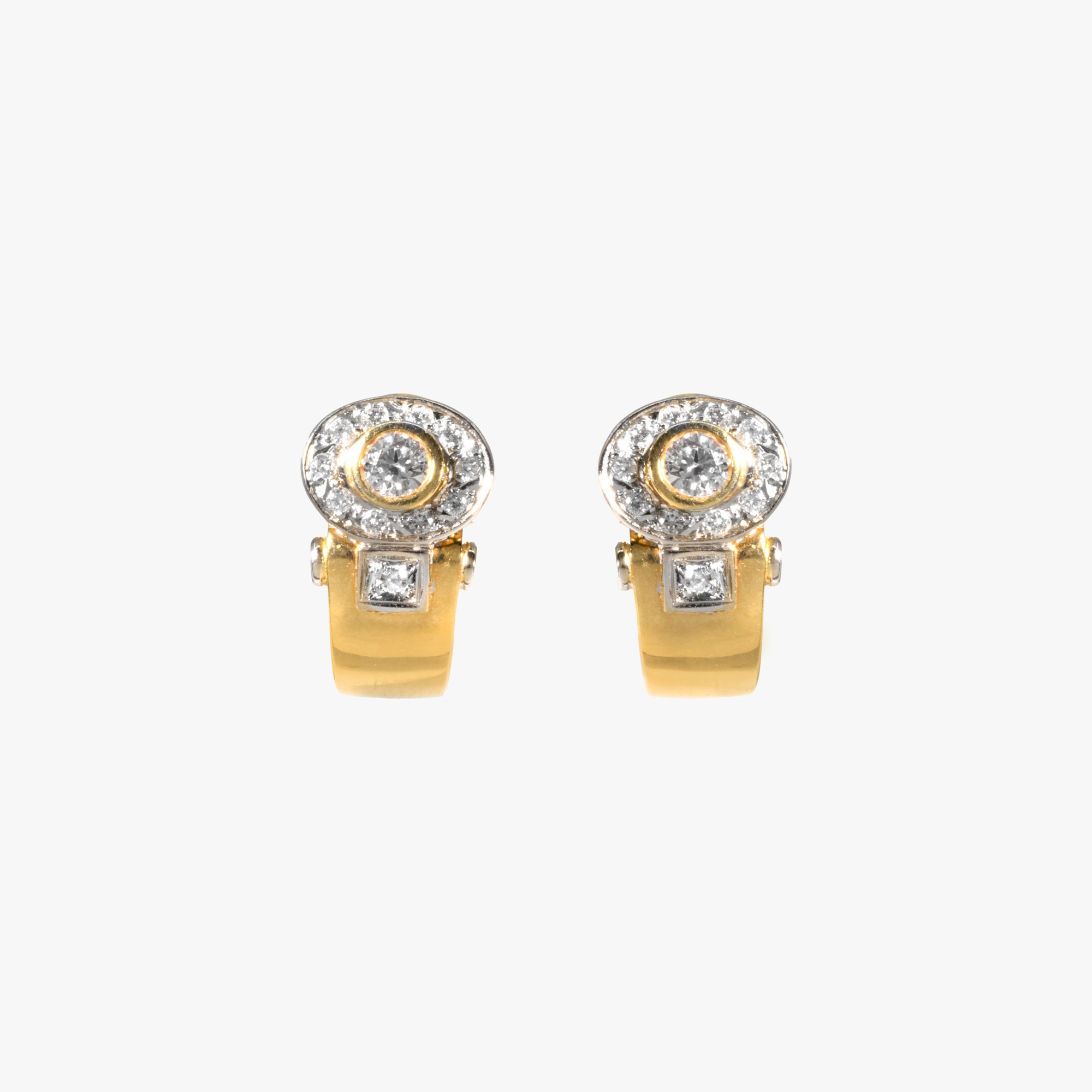Pair of bicolor gold earrings, adorned with diamonds