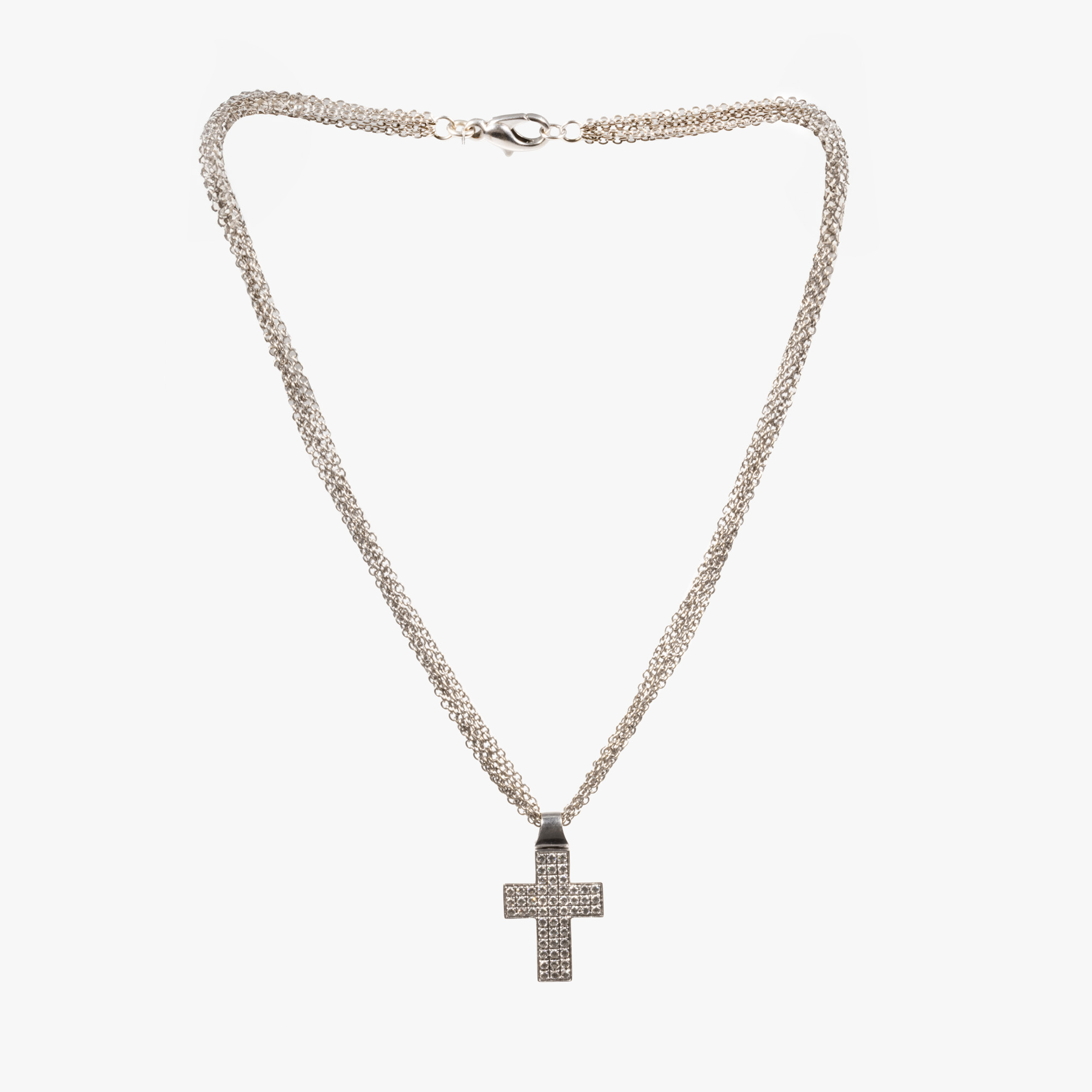 Wempe Necklace, in white gold, adorned with a cross pendant paved with diamonds