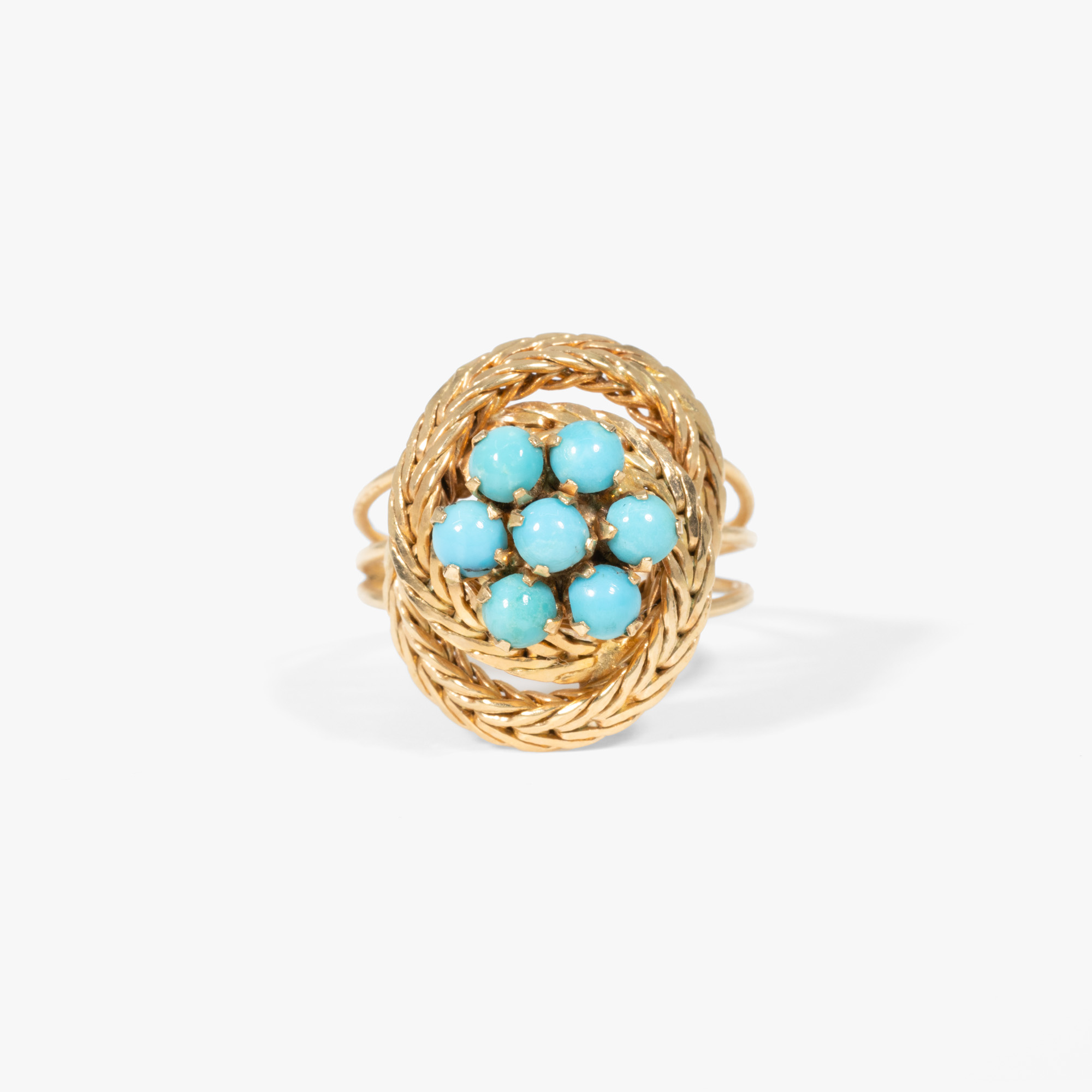 Braided gold ring, decorated with turquoises