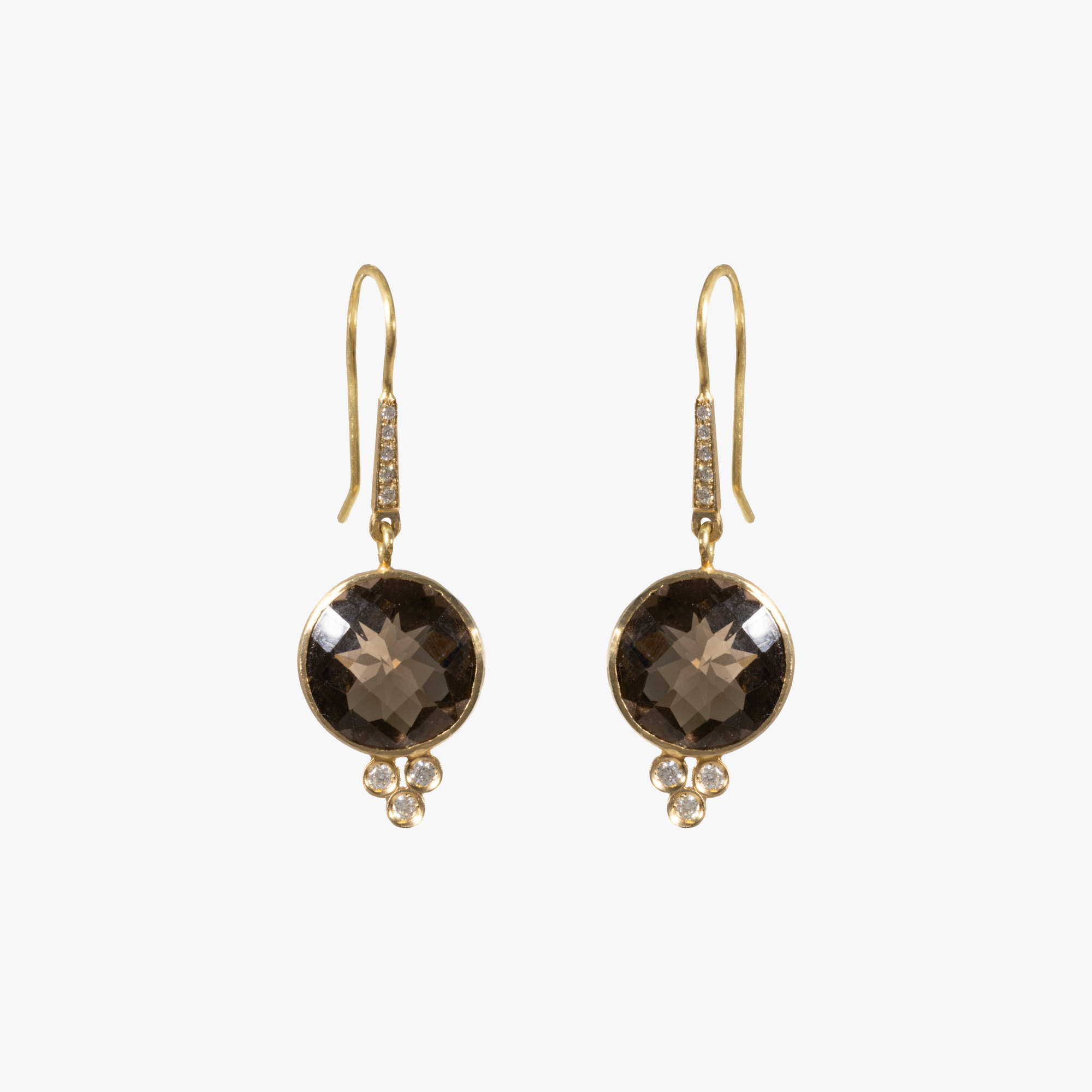 Pair of gold earrings, adorned with quartz and diamonds