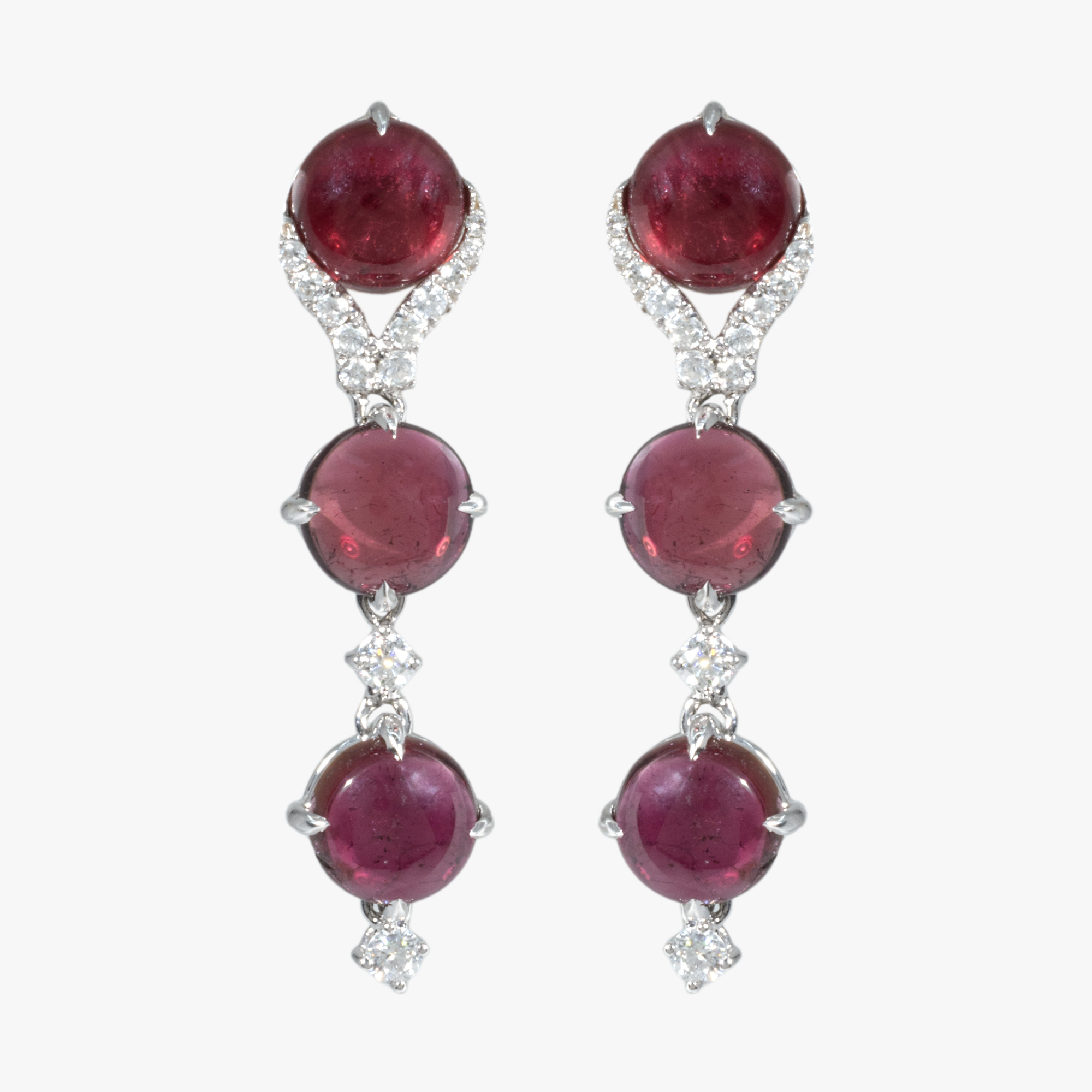 Pair of white gold earrings, decorated with tourmalines and diamonds