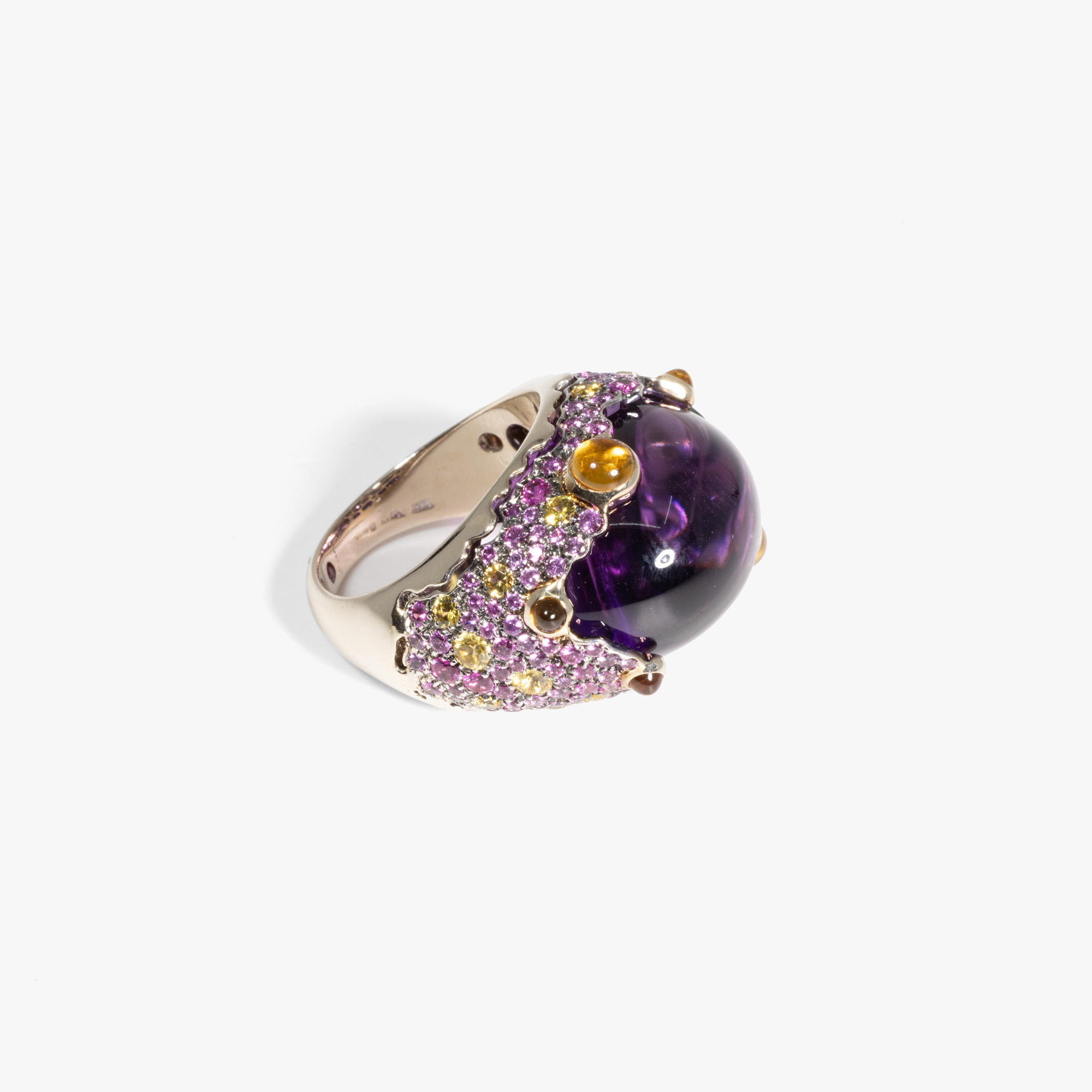 Roberto Coin white gold ring, decorated with amethyst, quartz and multicolored sapphires